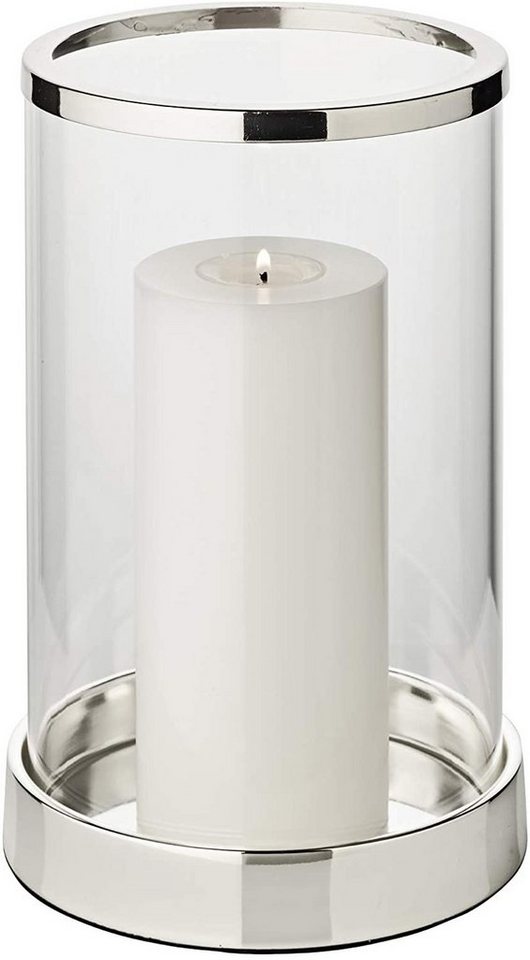 EDZARD Windlicht Sanremo, Kerzenhalter aus Glas, versilbert mit Anlaufschutz, H 26 cm
