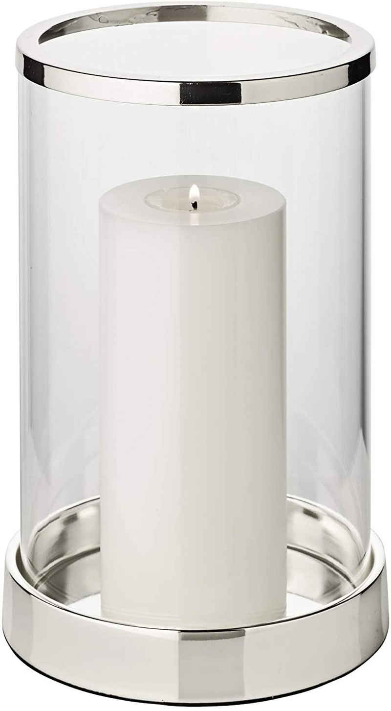EDZARD Windlicht »Sanremo«, Kerzenhalter aus Glas, Kerzenleuchter für Stumpenkerzen, Laterne versilbert und anlaufgeschützt, Höhe 26 cm, Ø 16,5 cm