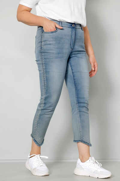 MIAMODA Regular-fit-Jeans 7/8-Jeans Slim Fit Ziernieten Fransensaum 5-Pocket