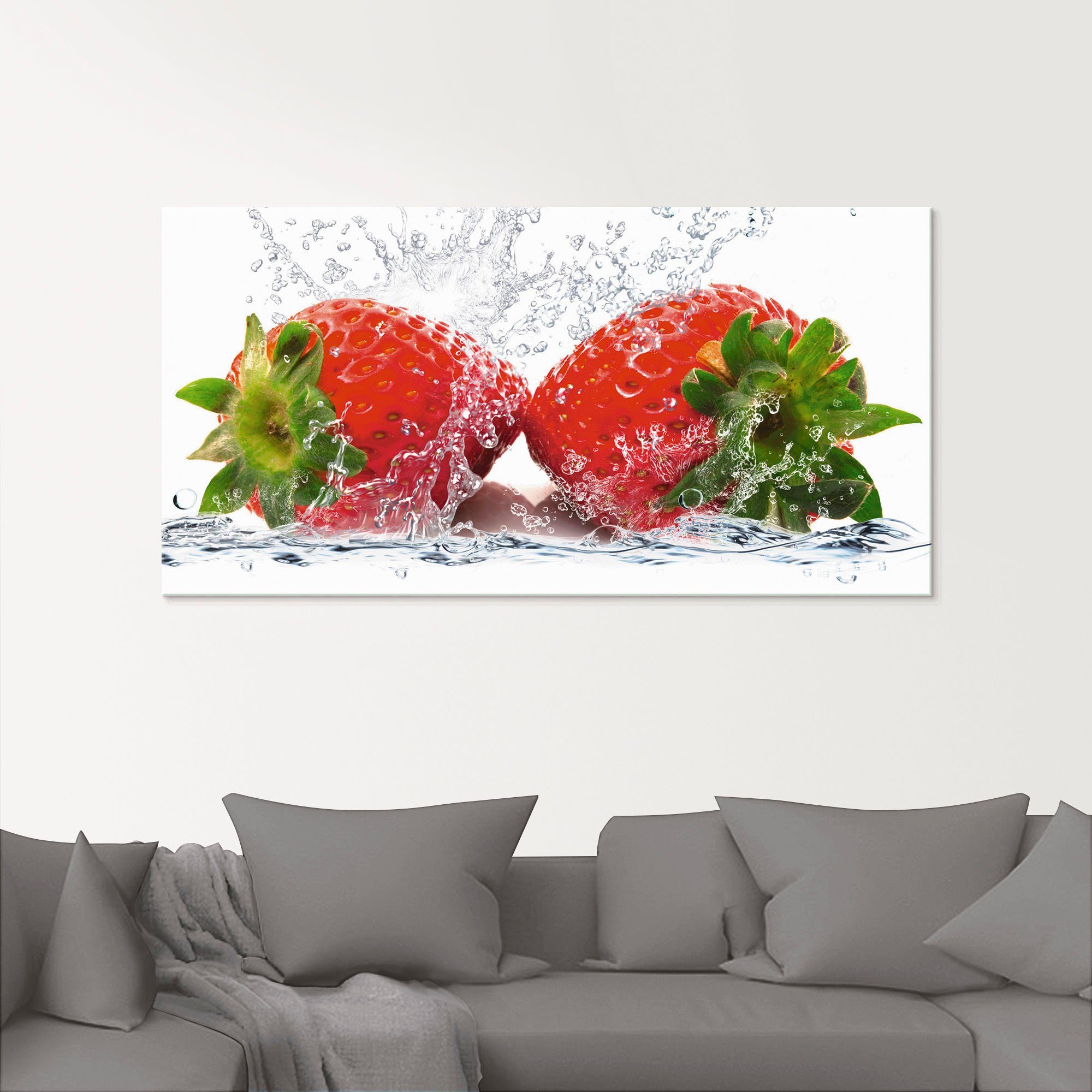 mit St), Lebensmittel Erdbeeren verschiedenen (1 in Glasbild Größen Artland Spritzwasser,