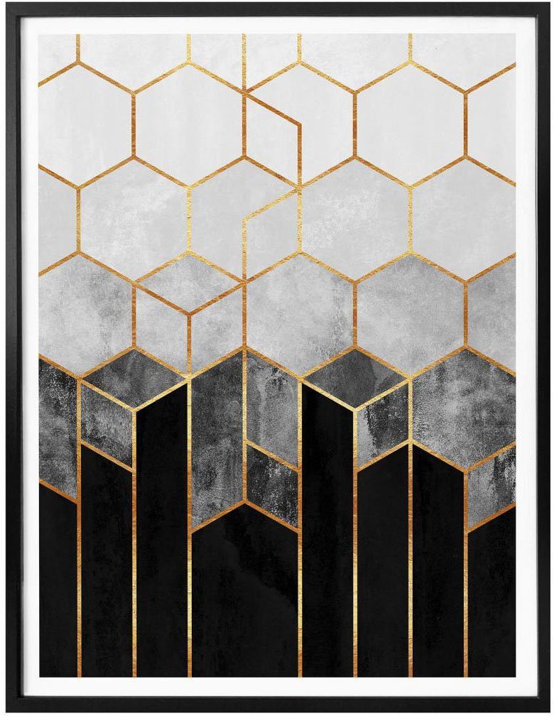 Hexagon Wall-Art St) Poster Schwarz Grau, (1 Schriftzug