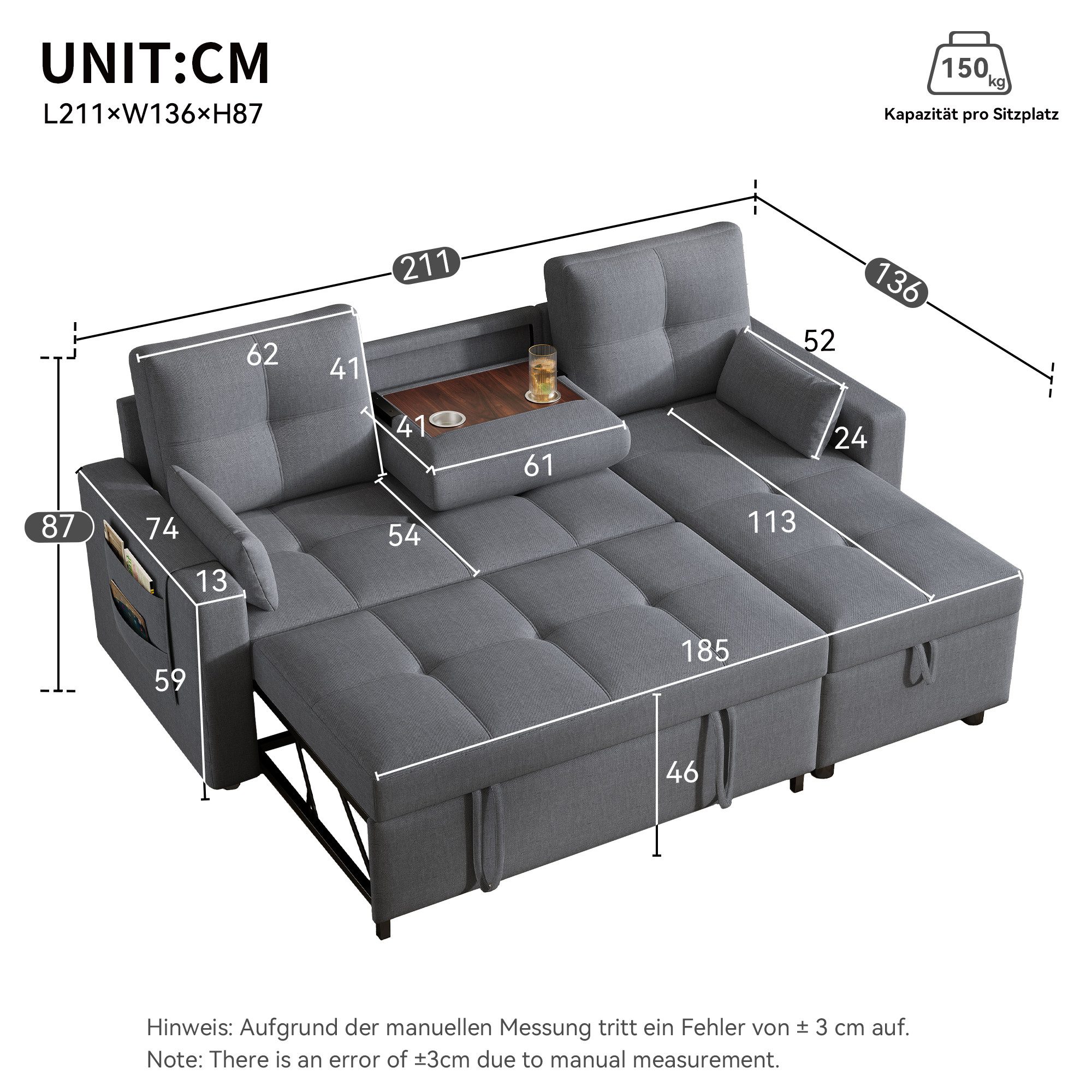 Ulife Sofa Ausziehbares Schlafsofa mit Schlaffunktion, günstig online kaufen