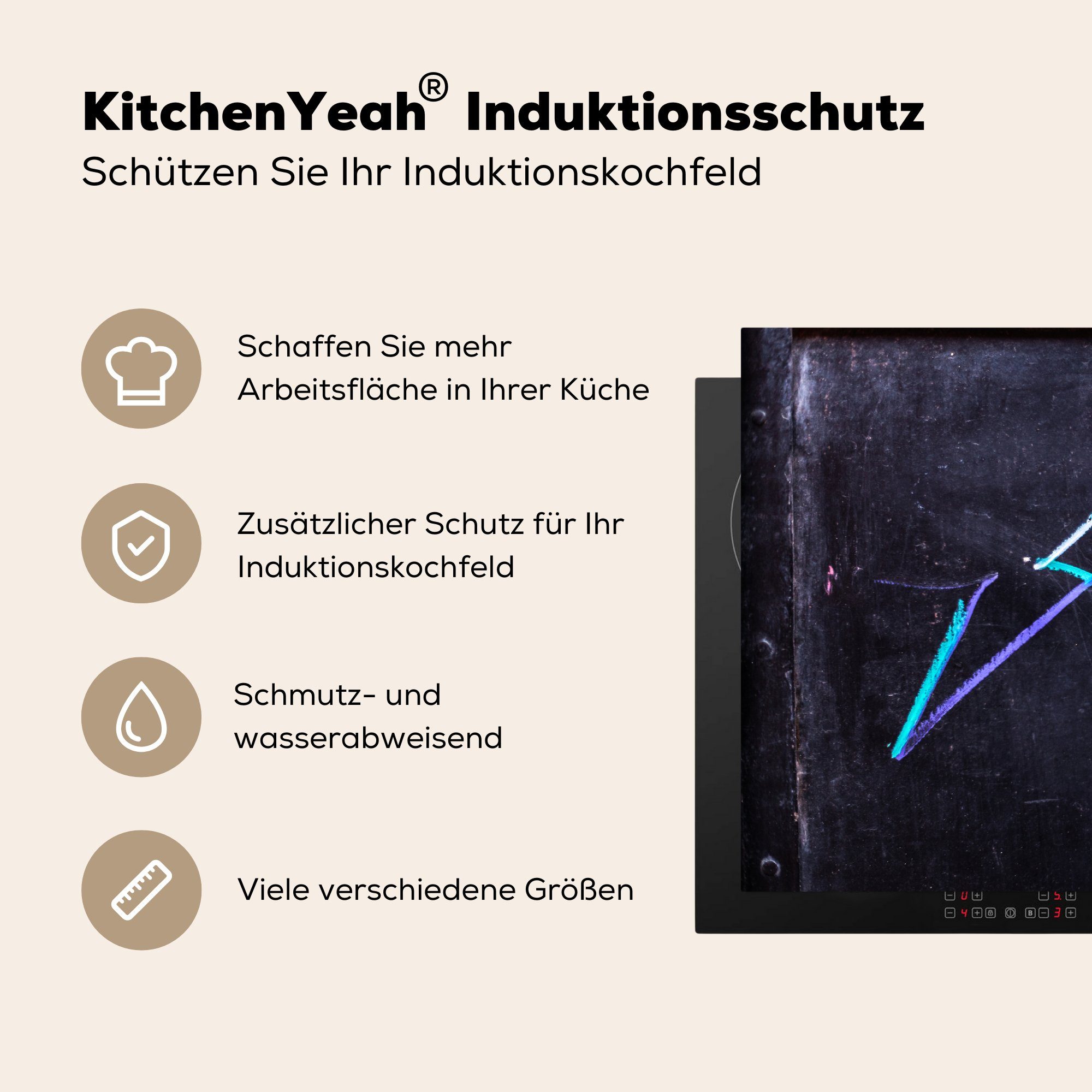 MuchoWow Schutz Induktionskochfeld küche, Herdblende-/Abdeckplatte Kreide, (1 cm, Vinyl, tlg), die Ceranfeldabdeckung mit Straßenkunst 81x52 für