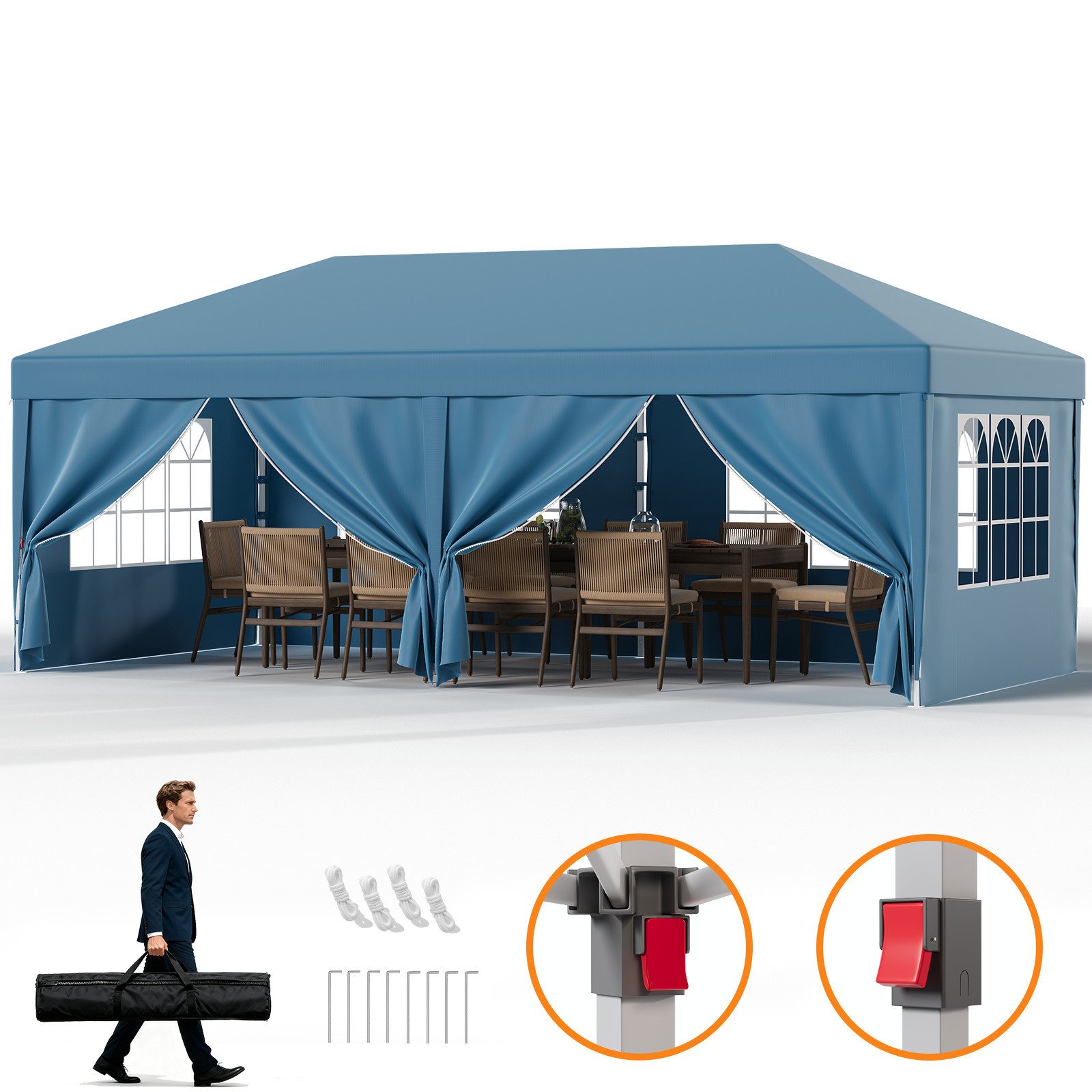 HOMALL Faltpavillon 3x6m Wasserdicht Gartenzelt Pop Up Gartenpavillon mit 6 Seitenteilen, mit 6 Seitenteilen