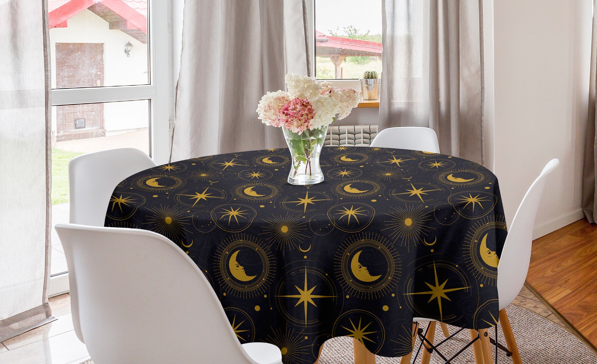 Kreis Nacht Küche Dekoration, Tischdecke Tischdecke Mystische Alchimie Crescent Abdeckung in für Abakuhaus Esszimmer