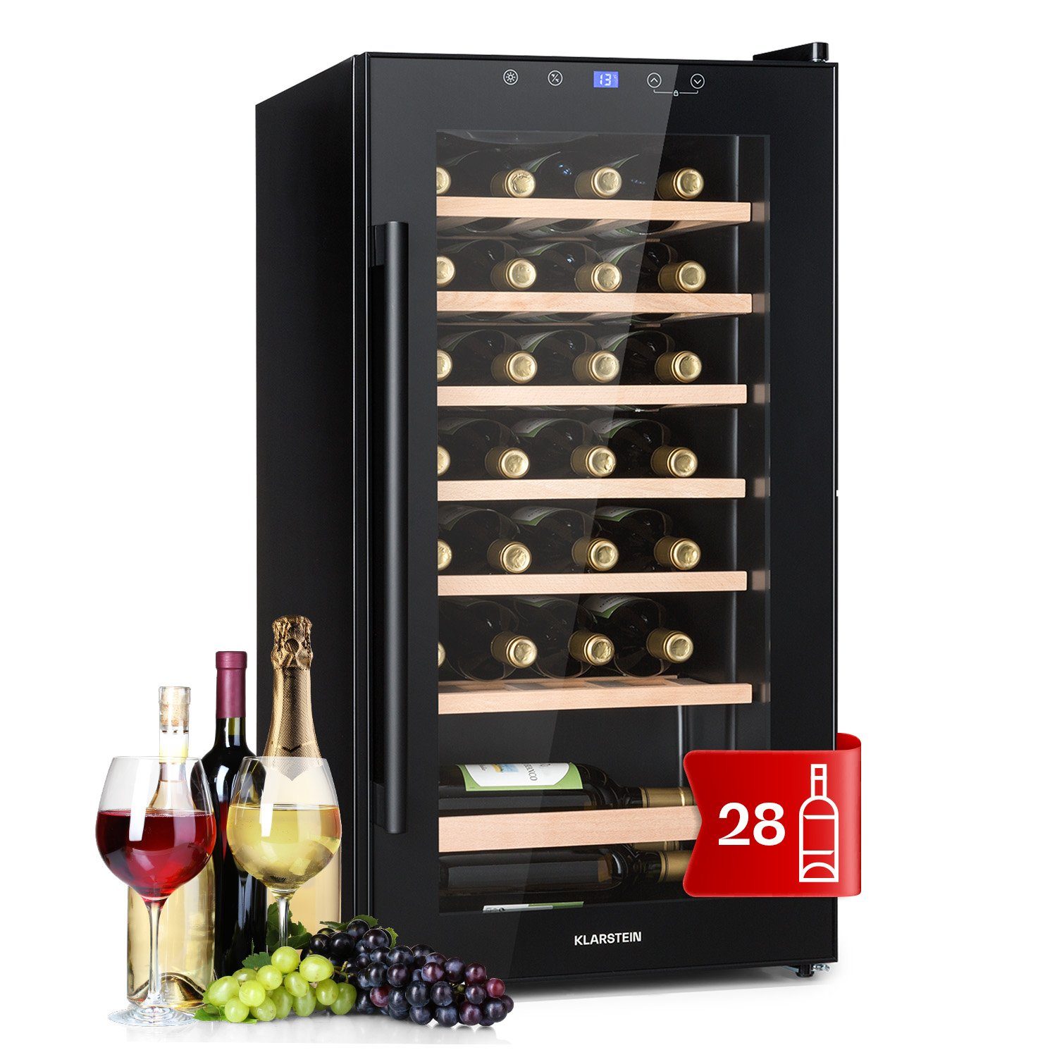 Klarstein Weinkühlschrank Barossa 29 Uno, für 28 Standardflaschen á 0,75l,Wein Flaschenkühlschrank Weintemperierschrank Weinschrank Kühlschrank