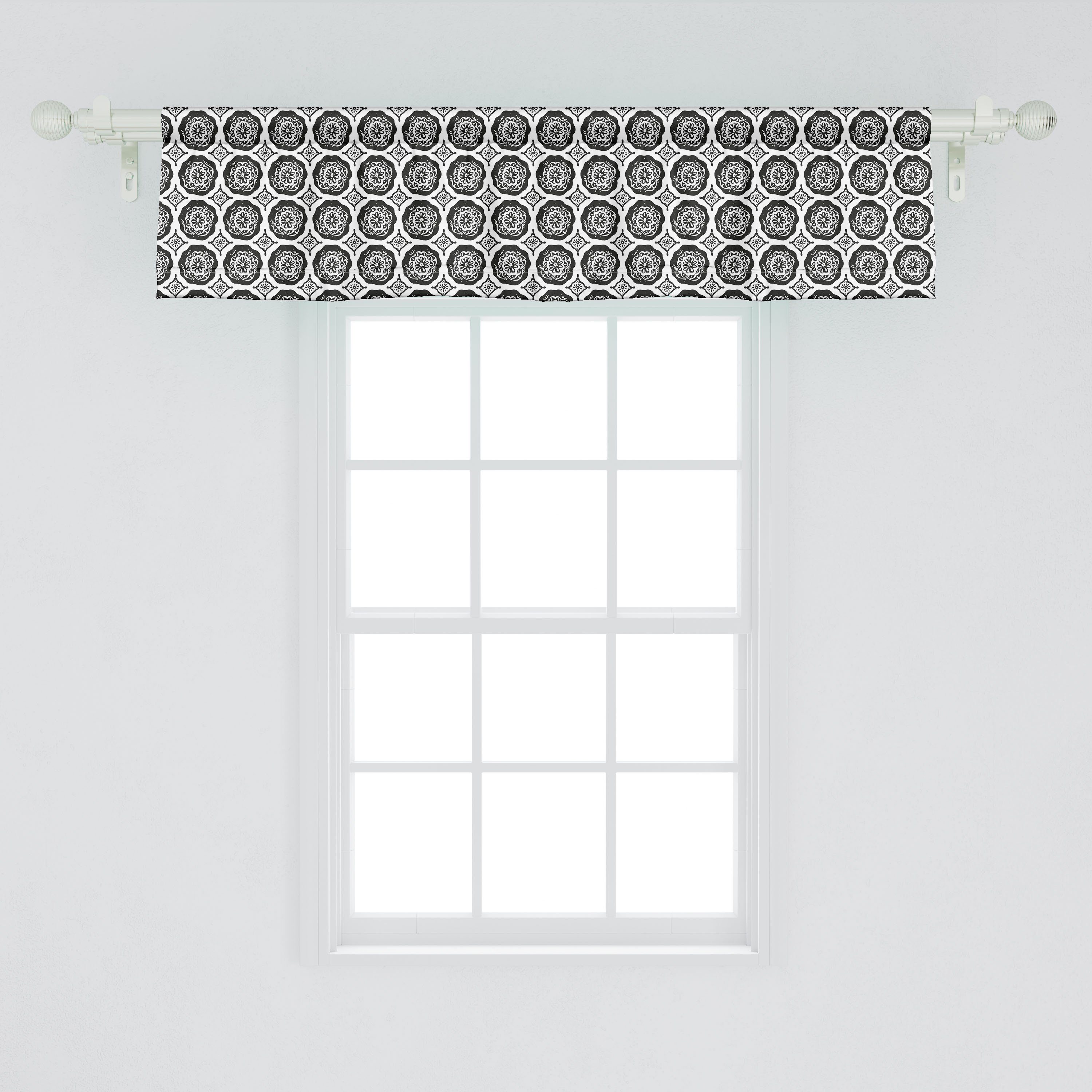 Blumen Scheibengardine Abakuhaus, Blumen-Motiv mit Stangentasche, für Vorhang Microfaser, Volant Schlafzimmer Küche Dekor Repetitive