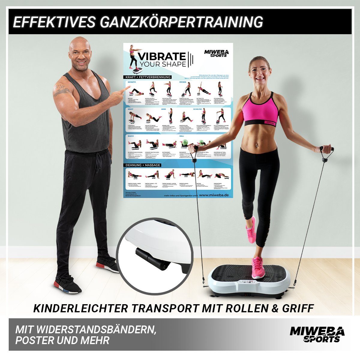 2D-Vibration, Fitnessgerät - 10 Benutzergewicht, MV100 12,5 max. Trainingsgerät, Zuhause, kg Sportgerät Poster (150 Vibrationstrainer Vibrationsplatte Fernbedienung extra J. Sportgeräte 3 3 Trittfläche, inkl. für - Ganzkörpertraining, Garantie Miweba Fettverbrennung, tlg), Vibrationsboard 250 Leichtgewicht, Weiß W, Intensitätsstufen, kg LED-Display, & Fitnessgeräte Sports 99 Bluetooth, breite Programme, Widerstandsbänder,