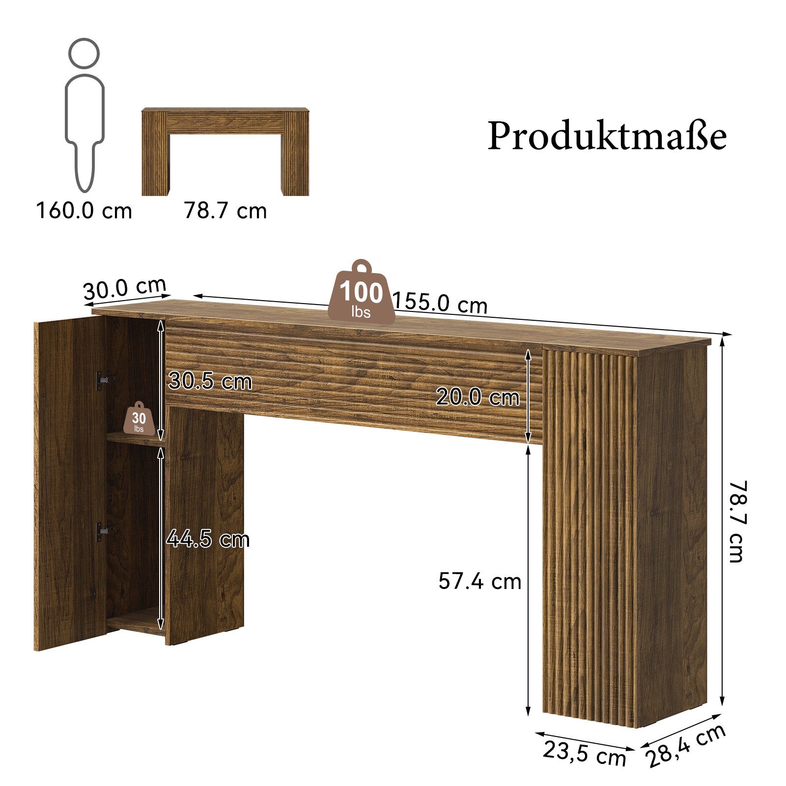 FABATO Beistelltisch 155 cm gewellte Konsole mit 2 versteckten Stauraumfächern (1-St), Einstiegs- & Flurtisch für Wohnzimmer, Diele oder Foyer – Bild 5 von 5