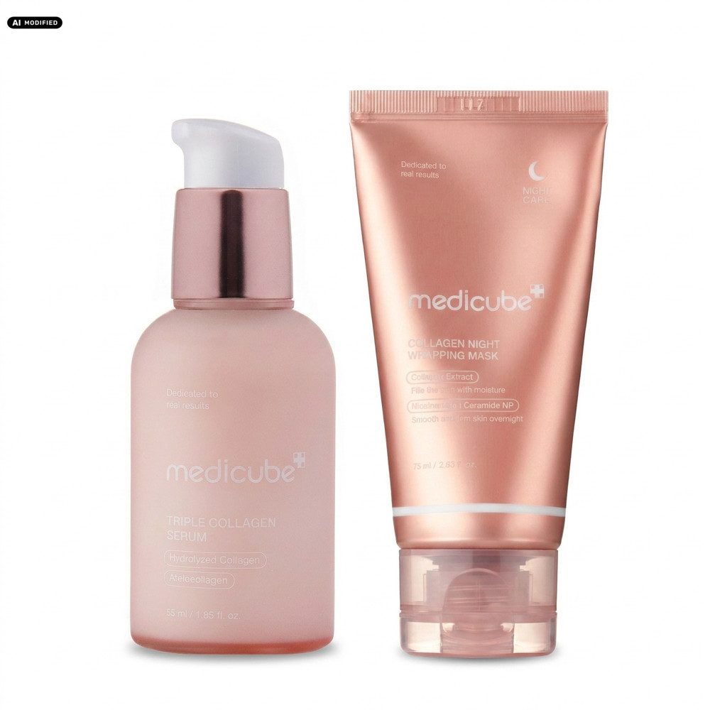 Medicube Gesichtsserum Medicube Collagen Serum und Night Wrapping Mask Pflege Duo, Ergänzendes Collagen Pflege Duo für Tag und Nacht
