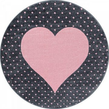 Kinderteppich süßer runder Kinderteppich mit Herz Motiv Flor Höhe 7 mm, Giantore, rund, Höhe: 7 mm