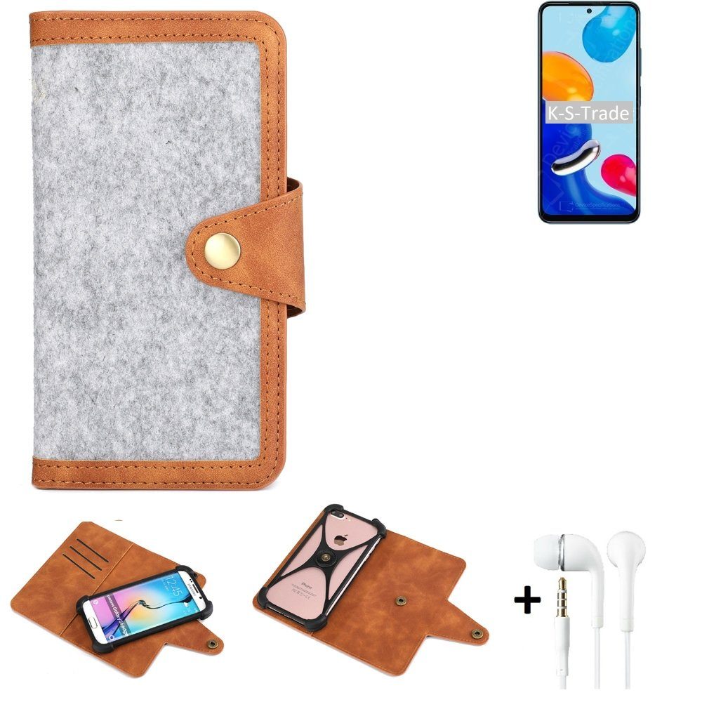K-S-Trade Handyhülle für Xiaomi Redmi Note 11 Global, Handyhülle + Kopfhörer Schutzhülle Filz Hülle Kunstleder