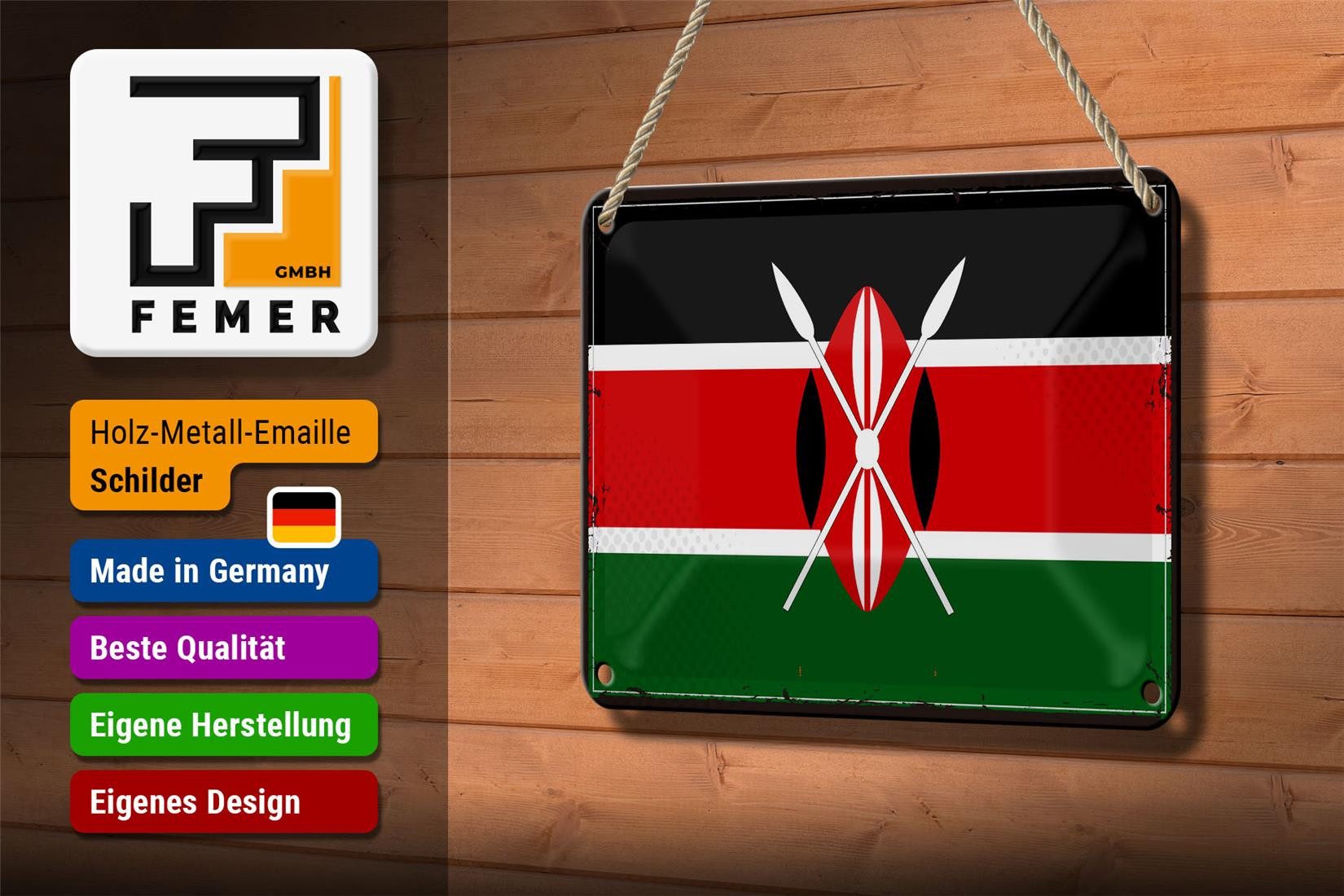 Femer GmbH Metallschild Flagge Kenias 18x12cm Retro Flag of Kenya, (1 St), gewölbte Oberfläche, abgerundete Ecken, umgeschlagene Kanten