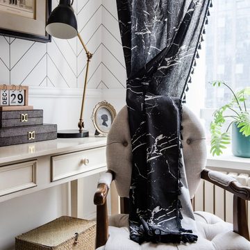 Vorhang Vorhang Vorhang aus schwarzem Marmor bedruckt Fenster Küche, AUKUU, Vorhang aus Baumwolle und Leinen halbverdunkelnd