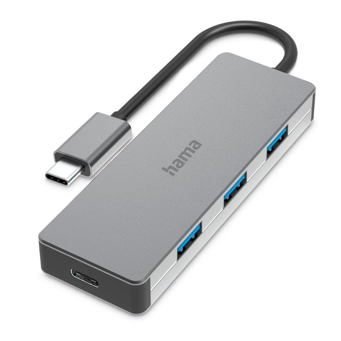 Hama USB-C Multiport Hub für Laptop mit 4 Ports, USB-A, USB-C, silberfarben USB-Adapter USB-C zu USB Typ A, USB-C, 15 cm, Laptop Dockingstation, USB Adapter, robustes Aluminiumgehäuse, kompakt