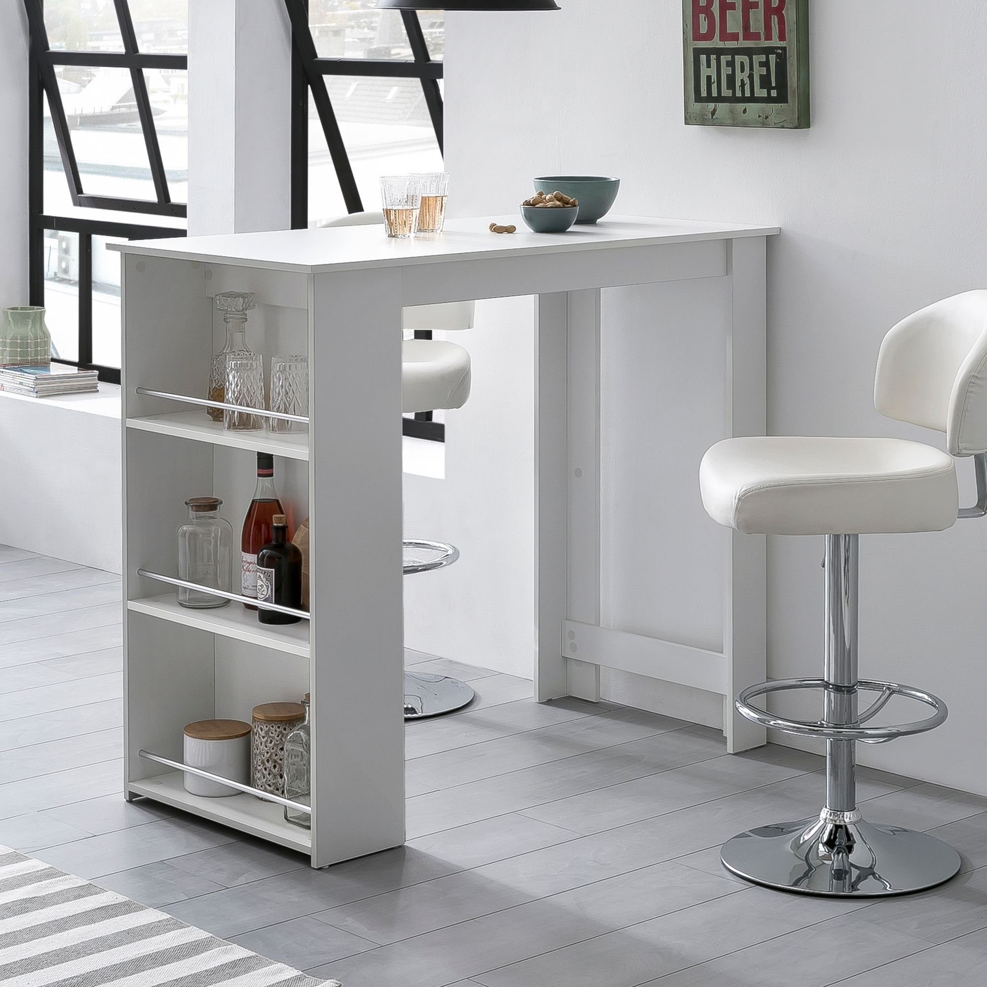 lovingHome® Bartisch Bartisch 3 Fächer Weiß günstig online kaufen
