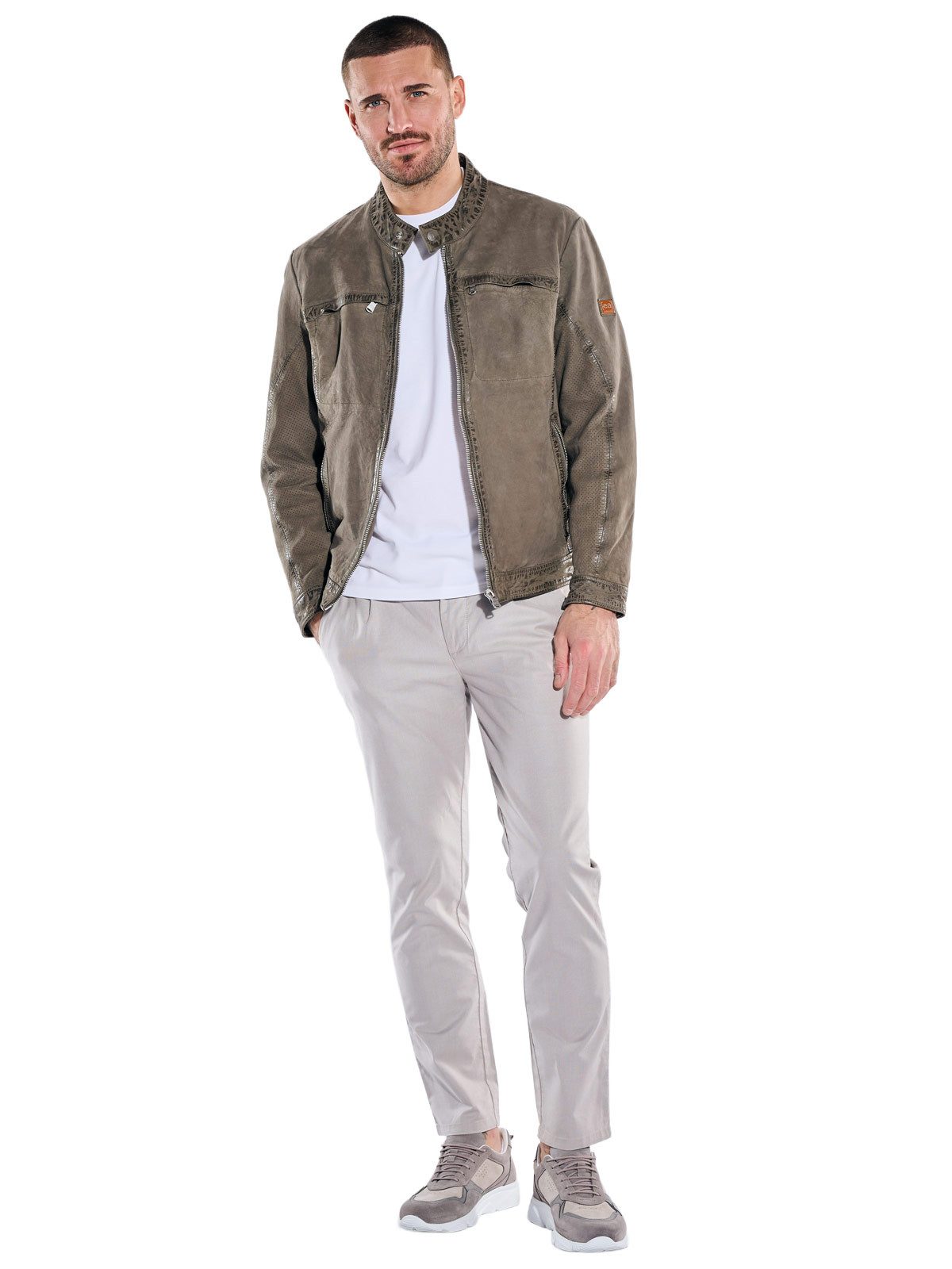 emilio adani Lederjacke Herren Sportive Lammlederjacke, Khaki