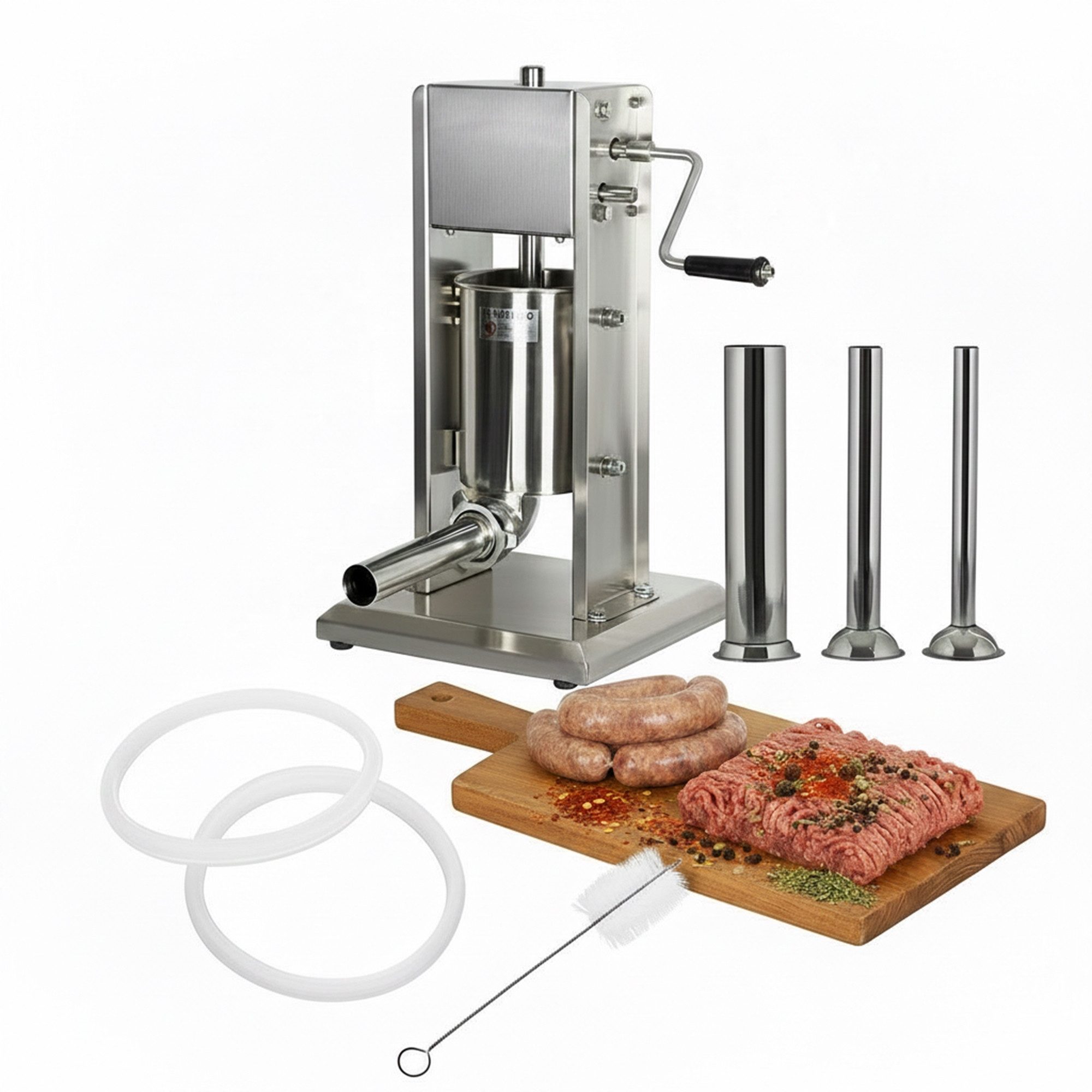 Mucola Wurstfüllaufsatz Wurstfüllmaschine Edelstahl Wurstfüller inkl. 4 Füllrohre Wurstspritze, Zubehör für Universal, 2-Gang-Getriebe