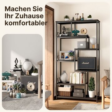 Bealife Bücherregal,Standregal mit 6 Ebenen, aus Metall und Holz, 180x100x30 cm