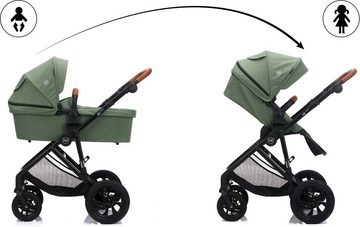 Fillikid Kombi-Kinderwagen Kinderwagenset Fill Leopard Air, grün melange, (3-tlg)