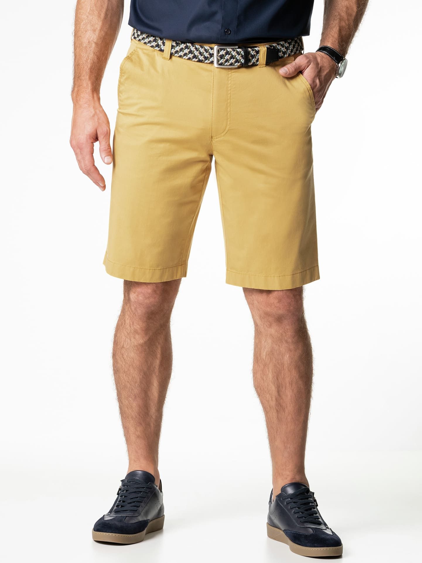 Walbusch Bermudas Herren Stretchbund Bermudas Regular Fit bügelfrei mit Flechtgürtel