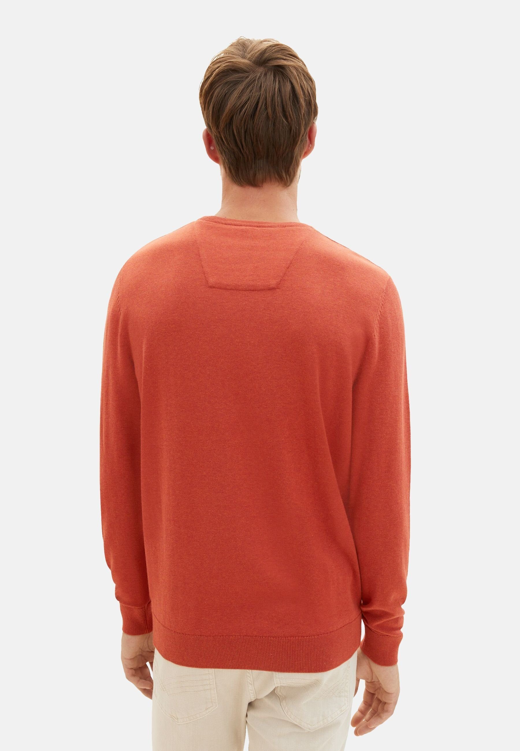 mit meliert TOM Sweatshirt (1-tlg) Rippbündchen TAILOR Pullover rot Sweatshirt