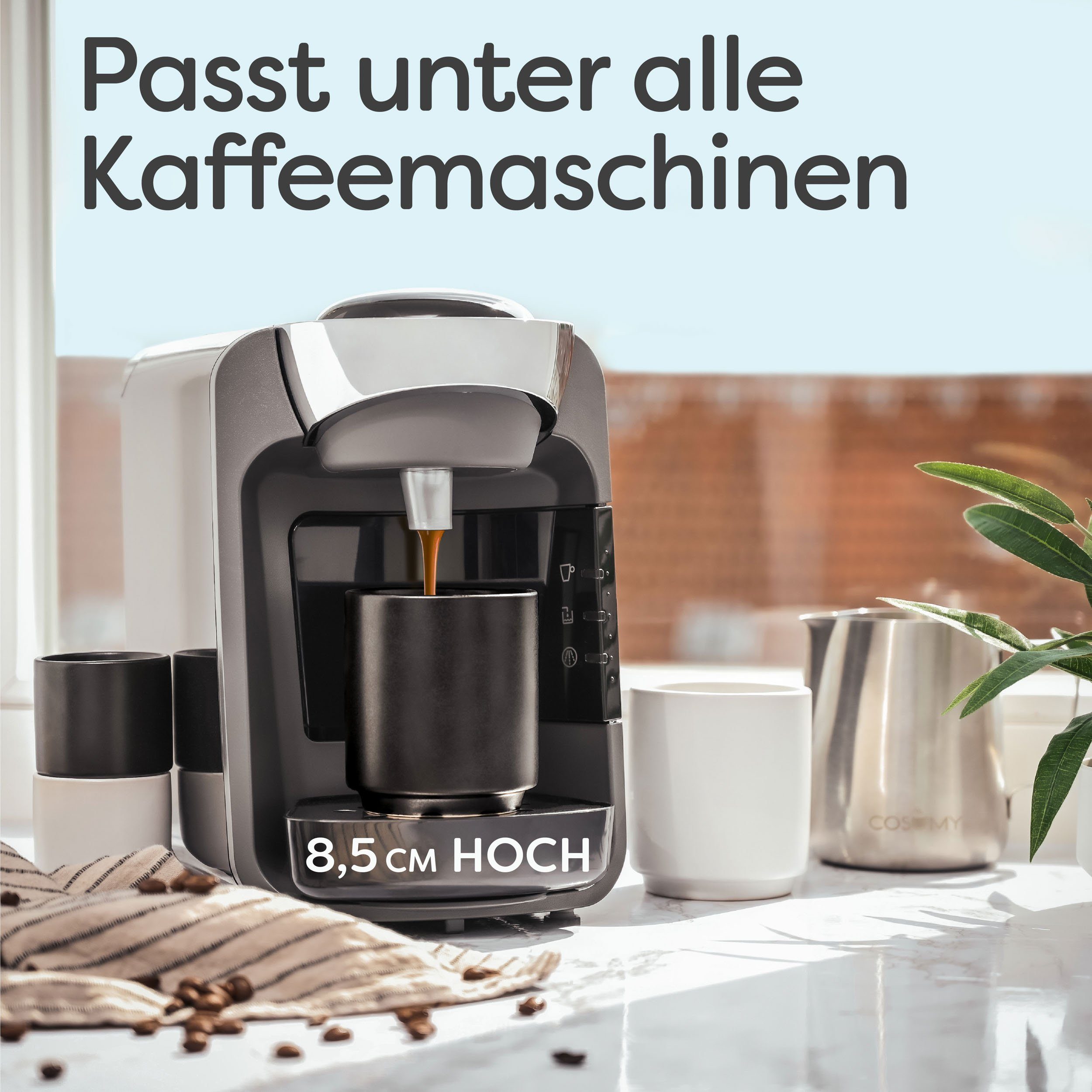 Cosumy Cappuccinotasse Cappuccino Tassen 4er Set Schwarz aus Keramik - Stapelbares Design, 4-tlg., Keramik, Hitzebeständiges Stapelbares Design - Entworfen für Latte Art - 200 ml