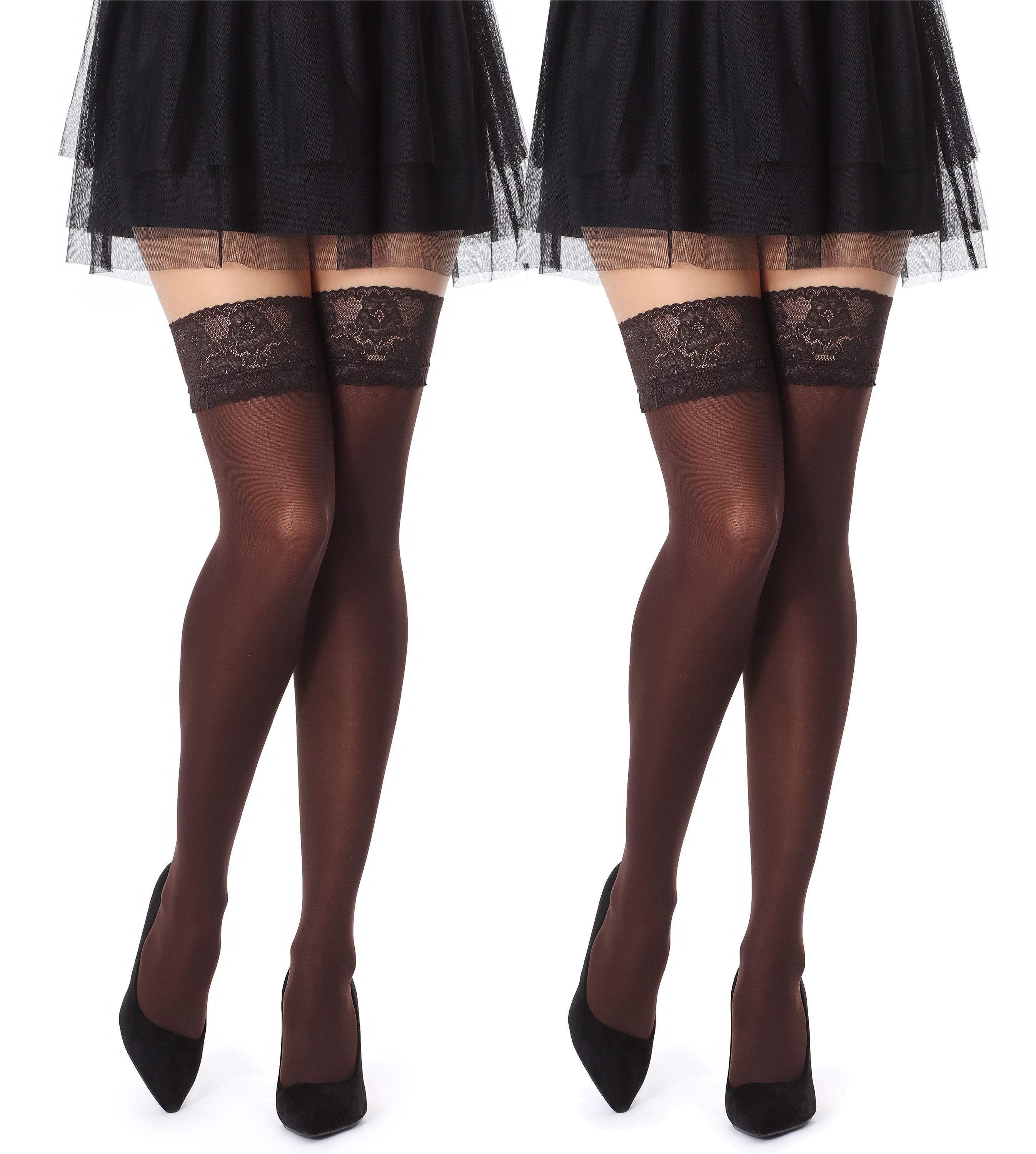 Bellivalini Halterlose Strümpfe Damen Halterlose Strümpfe mit Spitze 2 Pack 60 DEN BLVFI1005