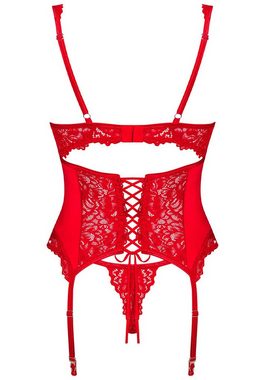 Obsessive Set: Bügel-BH Corsage und String mit Strumpfhalter Spitze - rot