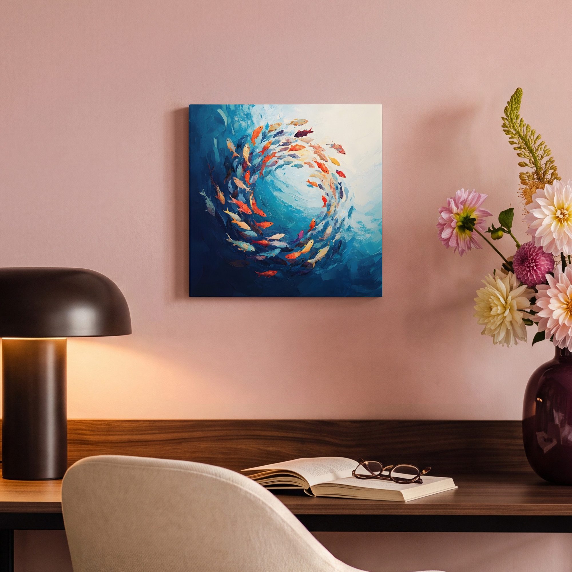 OneMillionCanvasses® Leinwandbild Meer - Fische - Bunt - Dynamisch, Fotodruck (1 St), Wandbild, Deko Schlafzimmer Wohnzimmer Flur 20x20 cm – Bild 4 von 5