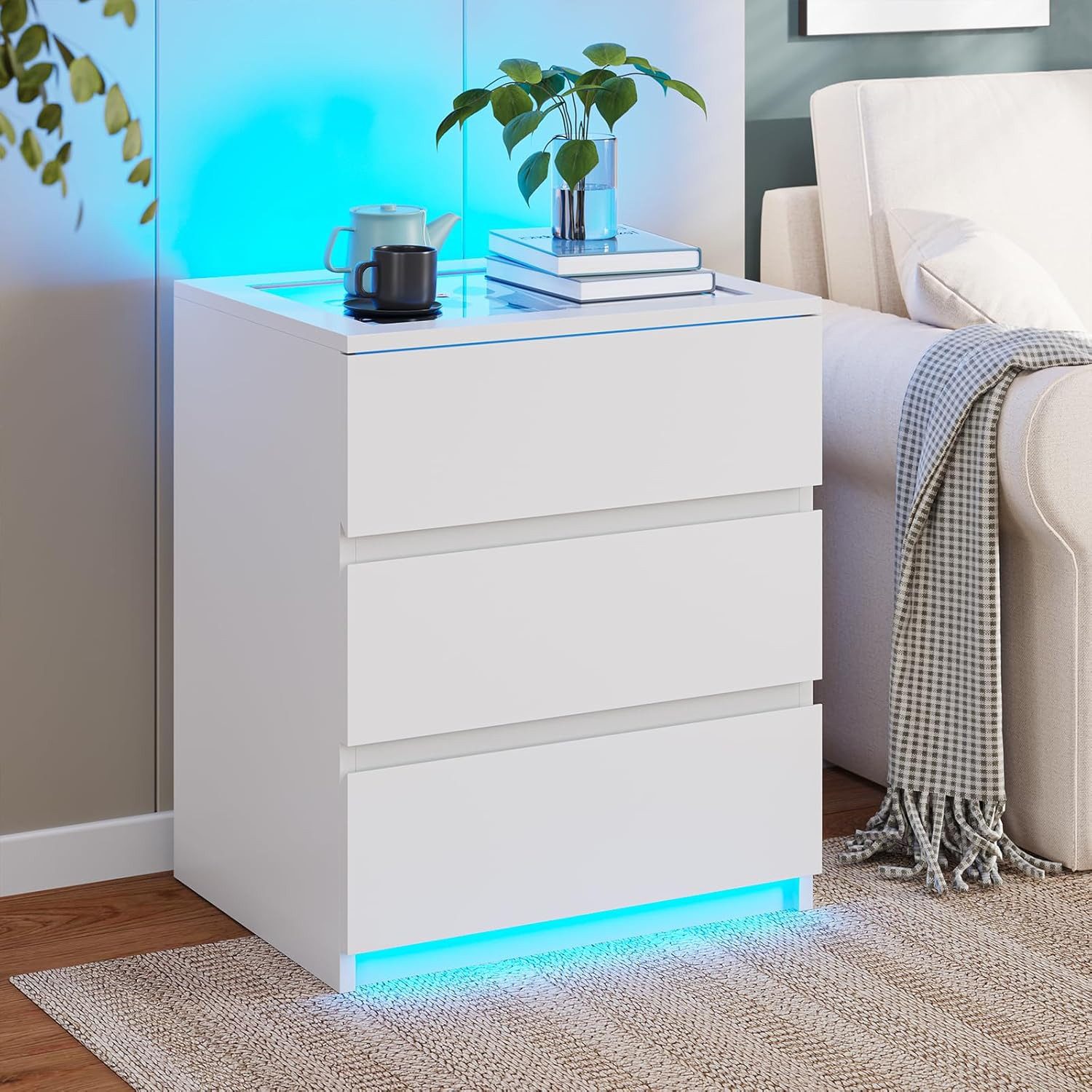 MSMASK Nachttisch mit LED-Beleuchtung, 3 Schubladen günstig online kaufen