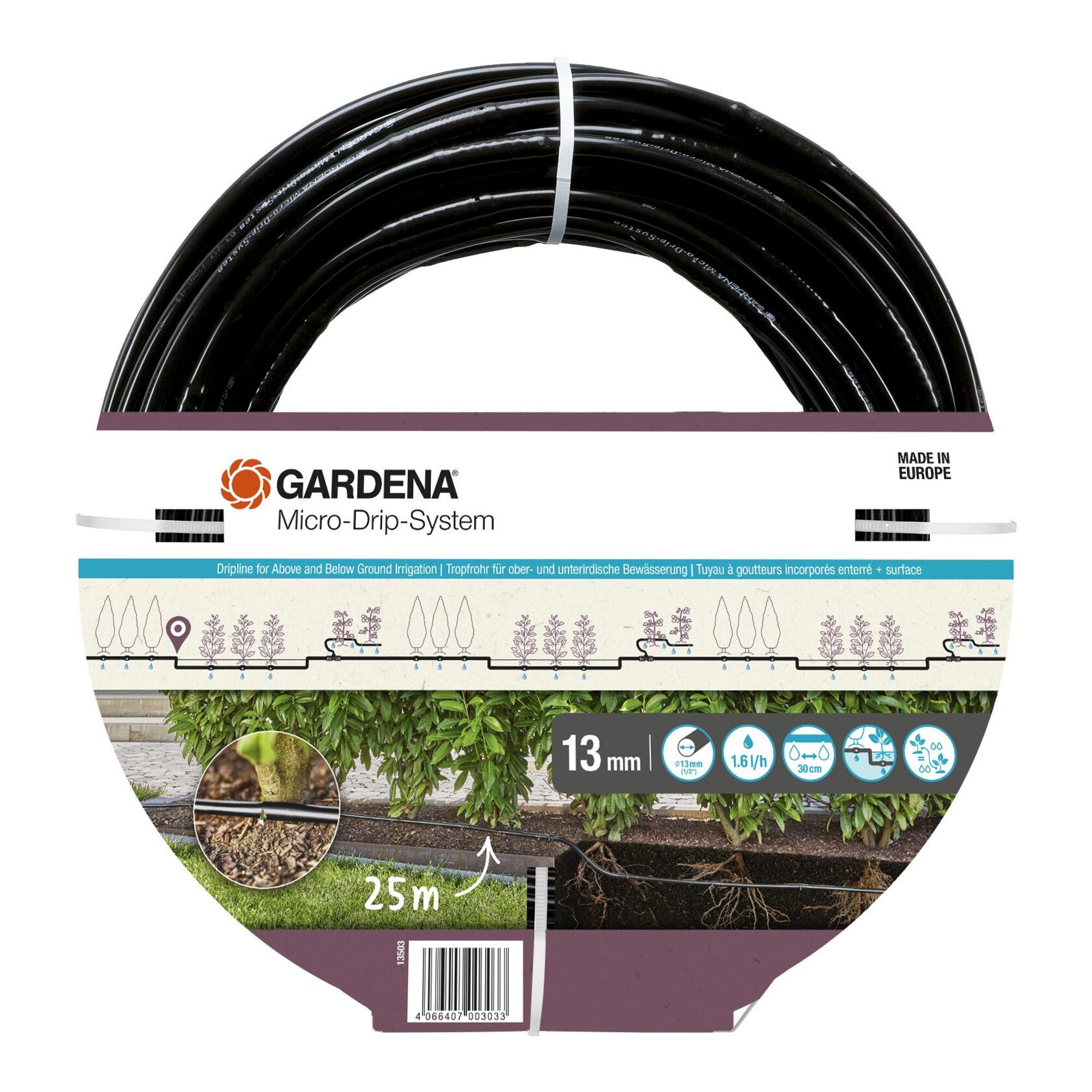 GARDENA Bewässerungssystem Gardena Micro-Drip-System Tropfrohr 1,6 l/h, ober- und unterirdische V