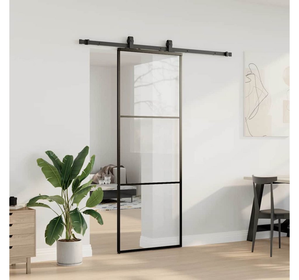 Thumbnail - vidaXL Schiebetür Schiebetür mit Beschlag Schwarz 76x205 cm ESG-Glas