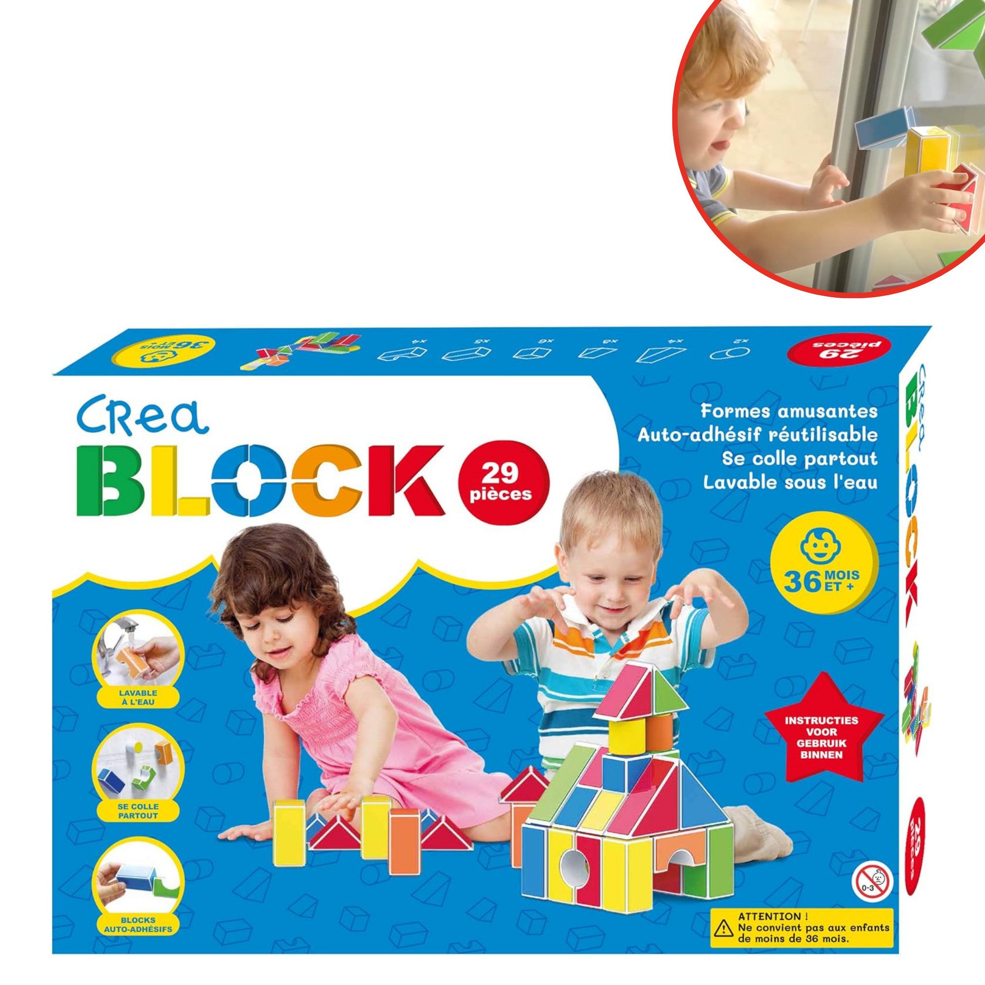 Venteo CREA BLOCK Spielbausteine, (Spar Set, 29 St., 1er, 2er oder 4er Pack), selbstklebende Bausteine, wasserfest