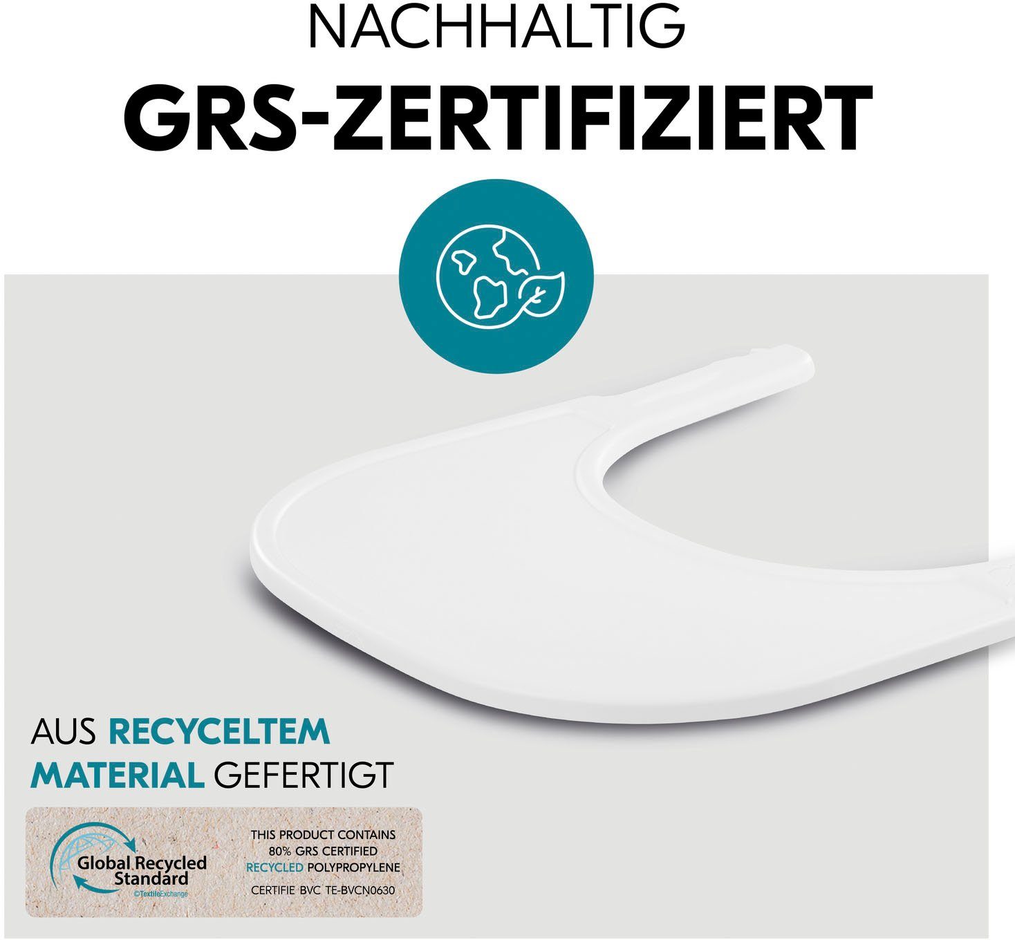 Hauck Hochstuhltablett recyceltem Tray, Arketa Kunststoff, aus White, Material Click