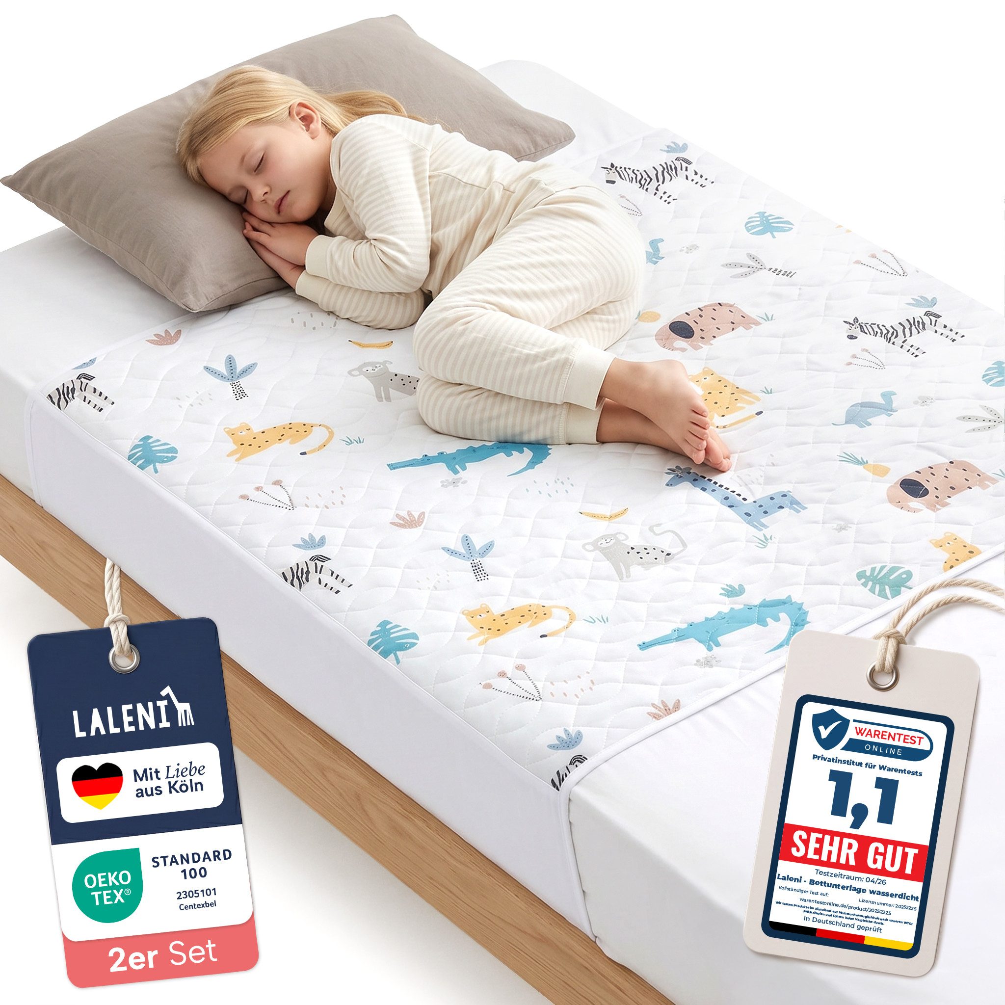 Matratzenauflage Bettunterlage wasserdicht Kinder, knisterfreie Matratzenauflage Laleni, mit rundum Gummizug oder seitliche Einstecklaschen