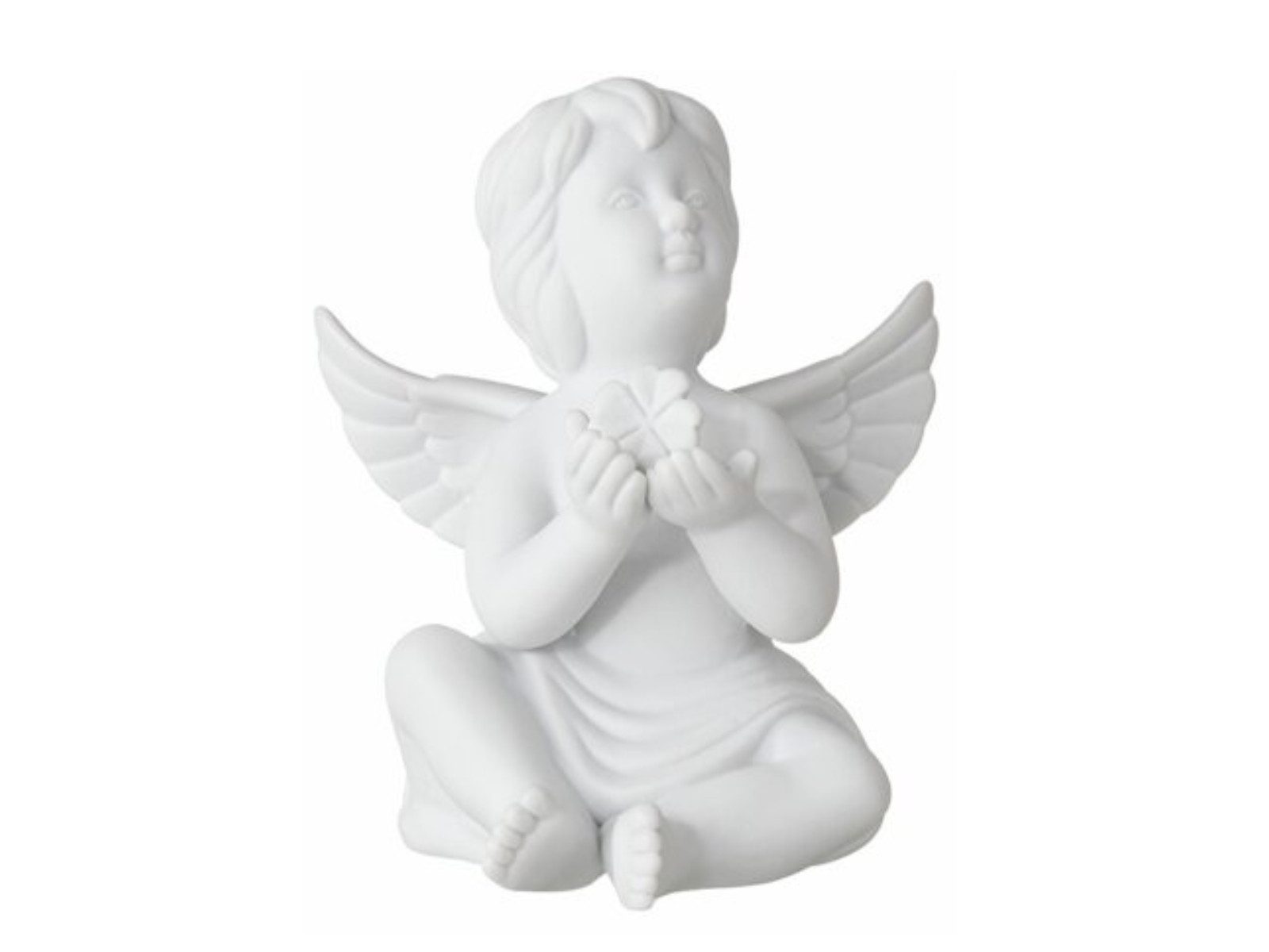 Rosenthal Dekofigur Engel mittel Weiss matt Engel mit Glücksklee 11cm