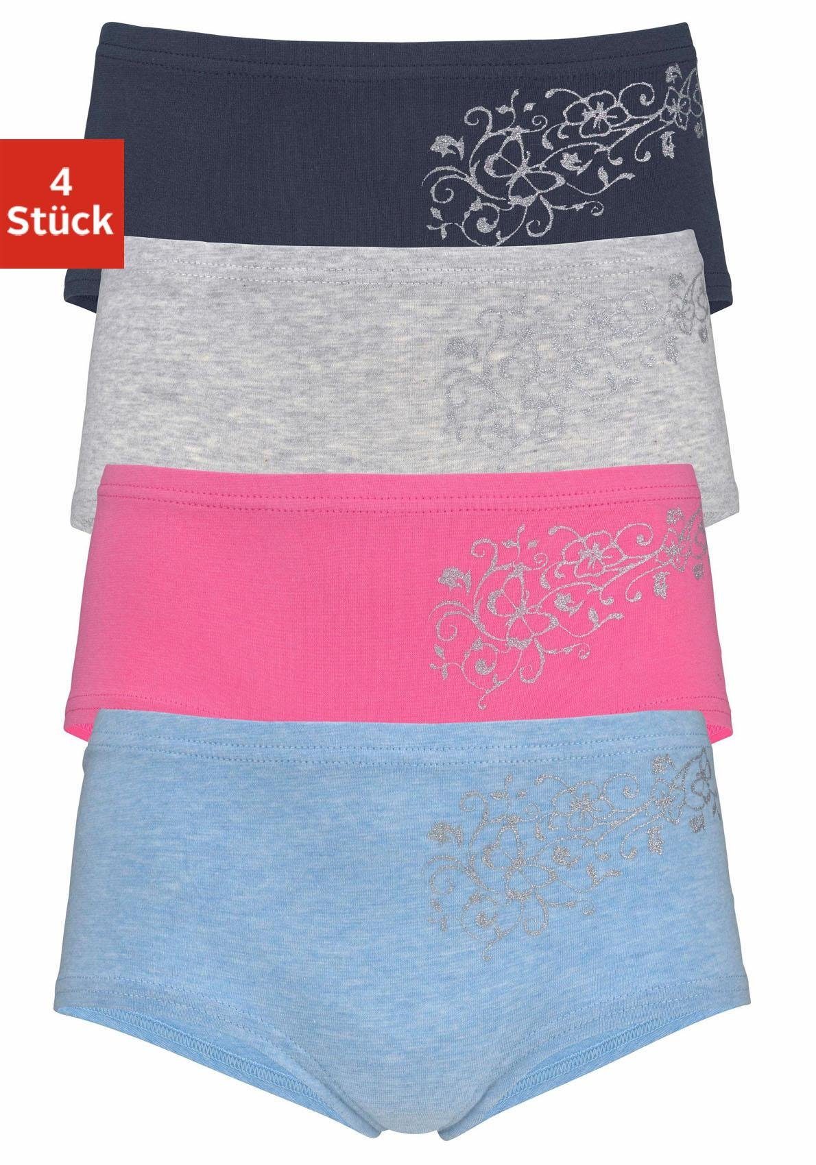 petite fleur Panty (Packung, 4-St) unifarben mit floralem Glitzerdruck, Baumwollmischung