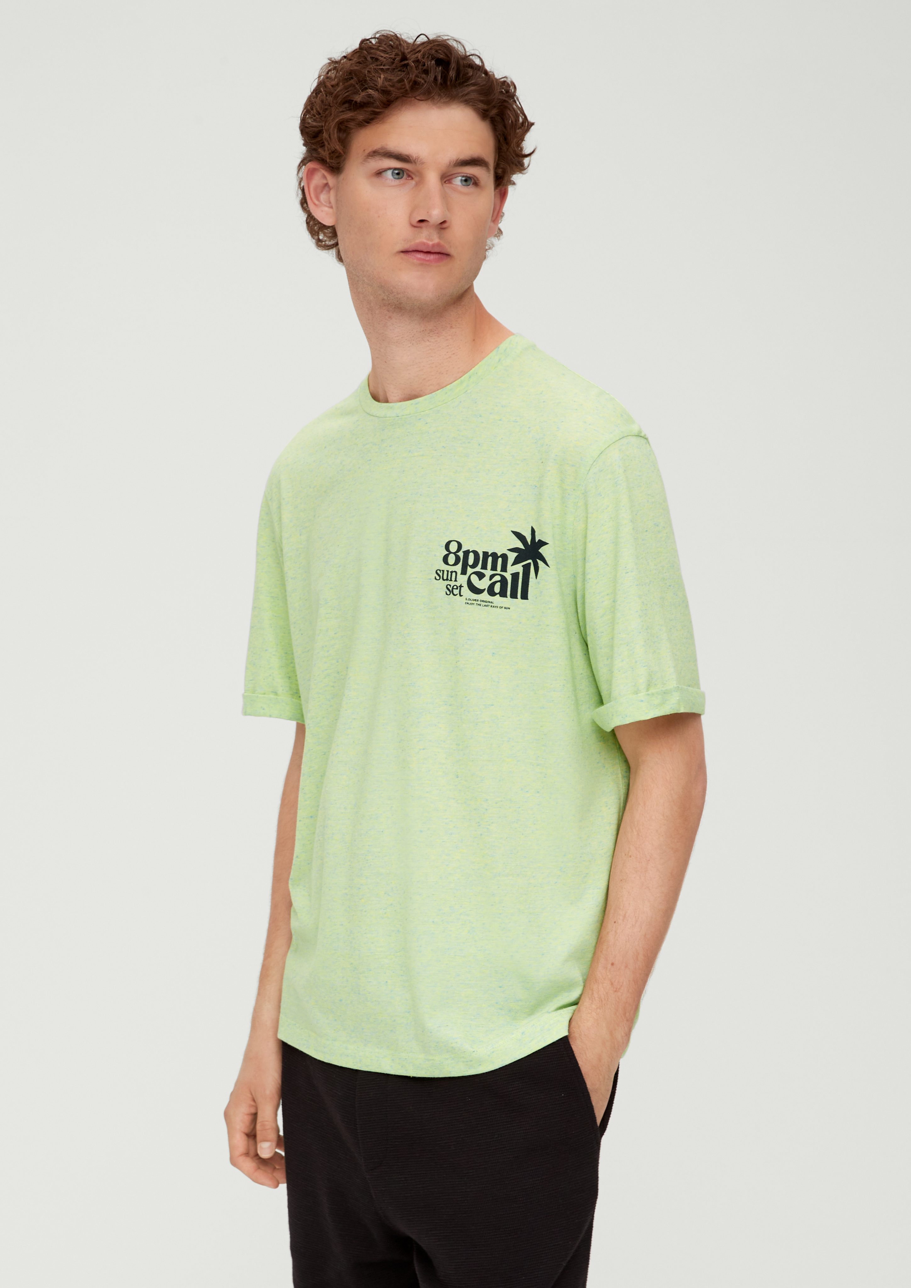 T-Shirt Frontprint mit Meliertes limettengrün s.Oliver Kurzarmshirt