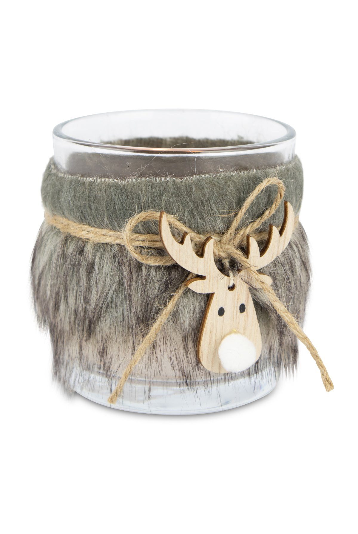 RIFFELMACHER & WEINBERGER Christbaumschmuck Windlicht mit Filz & Hirschkopf, 7,5x8 cm, Glas