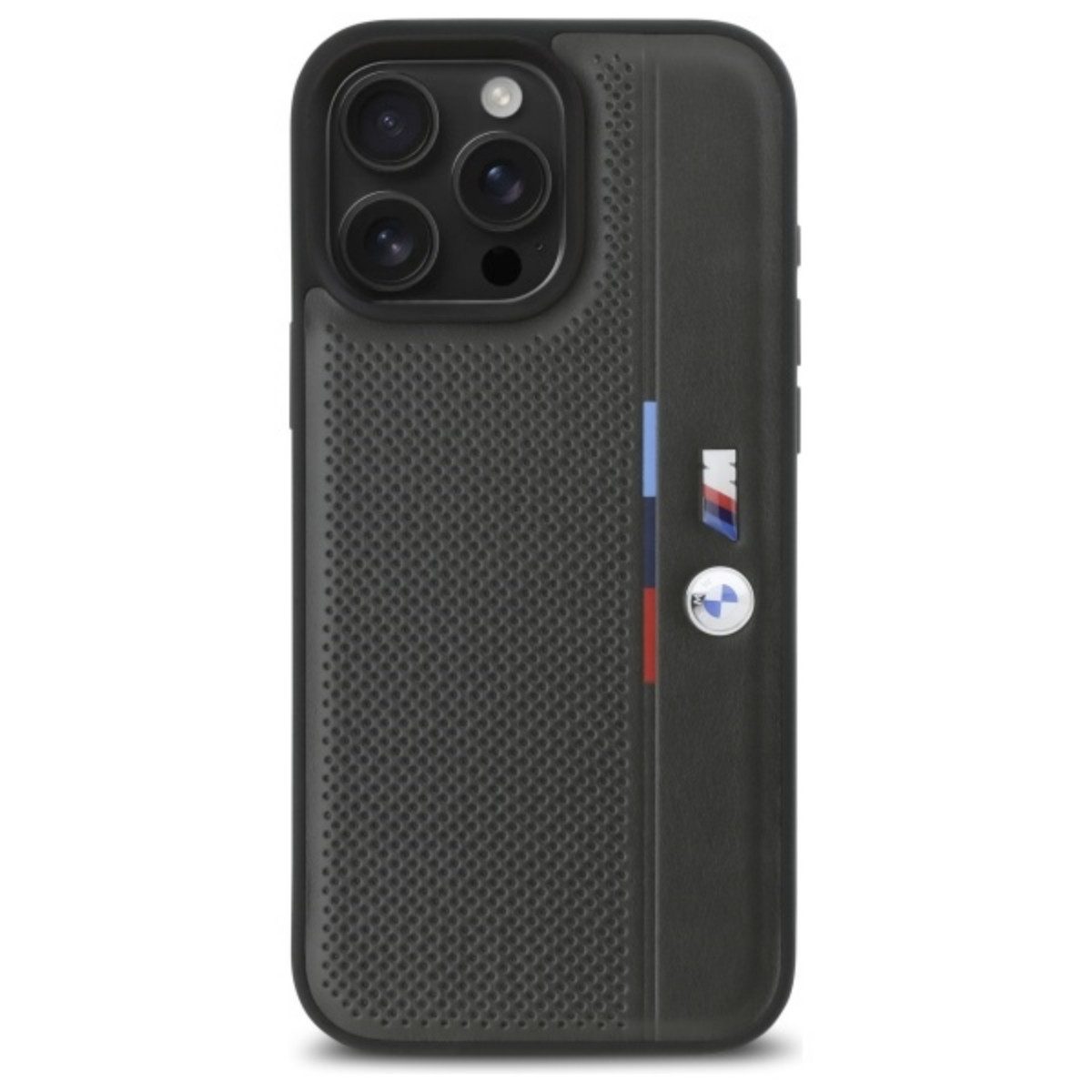 BMW Handyhülle Perforated Tricolor Magnetfunktion Kompatibel mit iPhone 16 Pro Max 6,9, Perforiertes Case mit Tricolor Detail integrierter Magnetfunktion