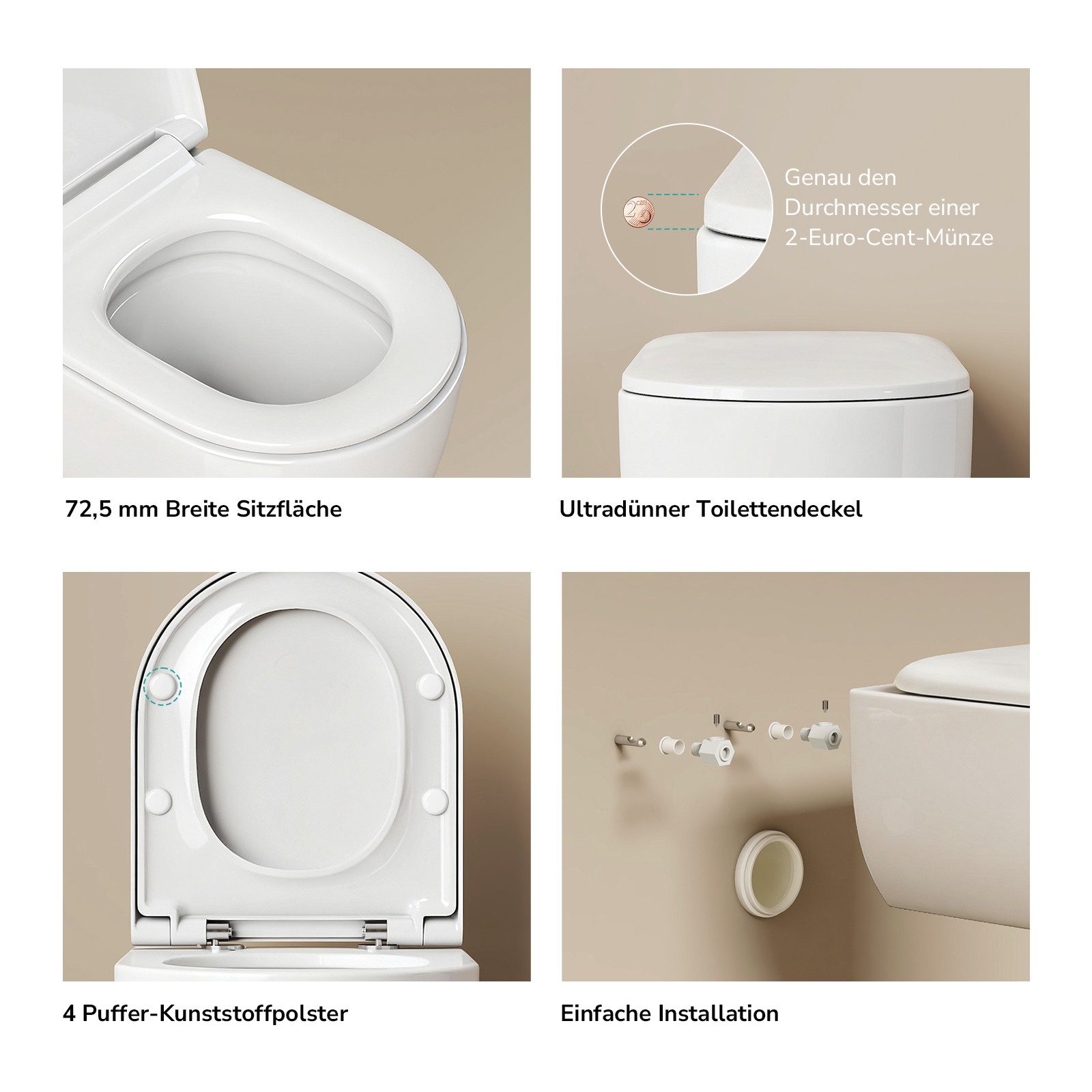 EMKE Tiefspül-WC mit 360°-Wirbelspülung und Softclose-Sitz, Glasierte Keramik, 3,5/5,0 l, in Schwarz oder Weiß erhältlich