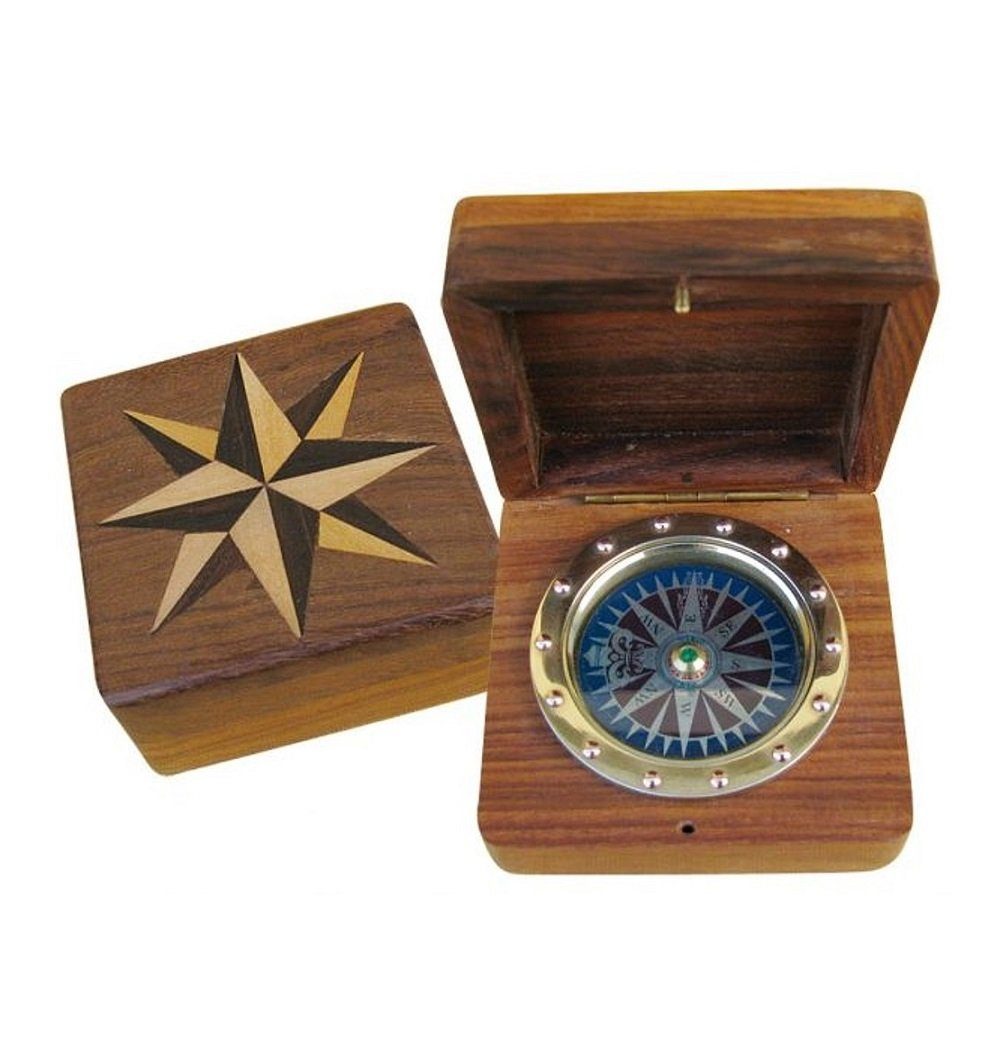 Dekoobjekt Tischkompass, Holzbox In einer Windrosenblatt, mit Kompass Linoows Scheiben