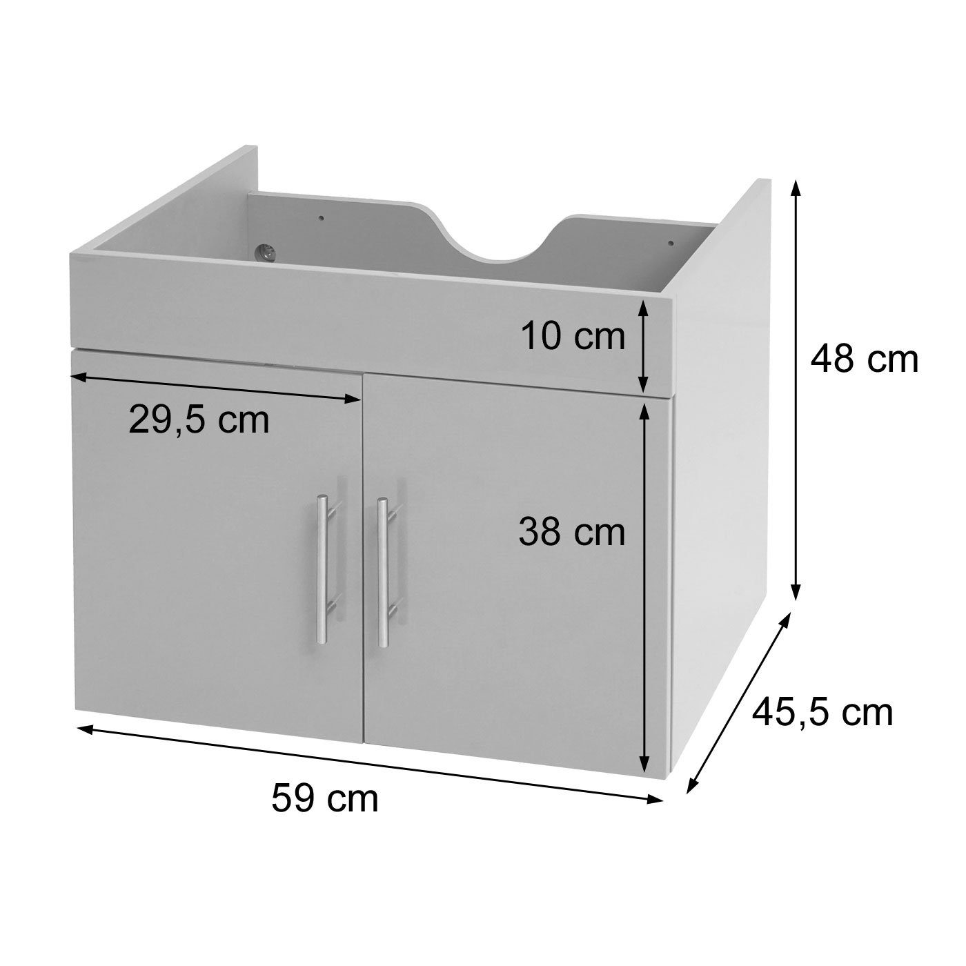 Waschbeckenunterschrank 2 Hochglanz-Optik, Höhen weiß (1-St) MCW Türen, montierbar in Einlegeboden MCW-D16-WU 3