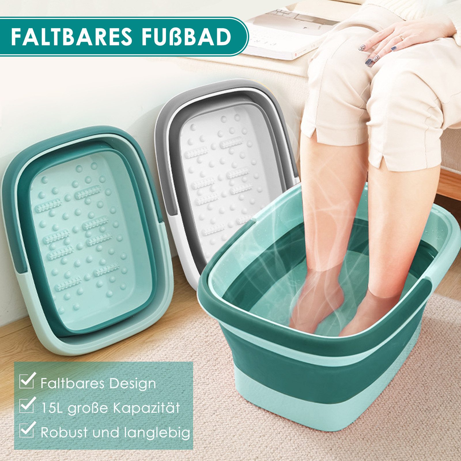 CALIYO Fußbad Klappbares Fußbadewanne mit Massage-Noppen, Hochwertiges & stabiles Fußbad, für wohltuende Entspannung der Füße