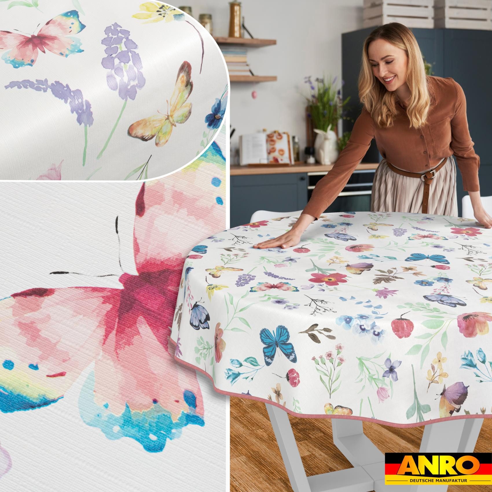 ANRO Tischdecke Schmetterlinge abwaschbar Wachstuch pflegeleicht wasserabweisend (Einzelstück 1-tlg), Schmutzabweisend Romantik Bunt 90x130cm Gartentischdecke – Bild 5 von 5