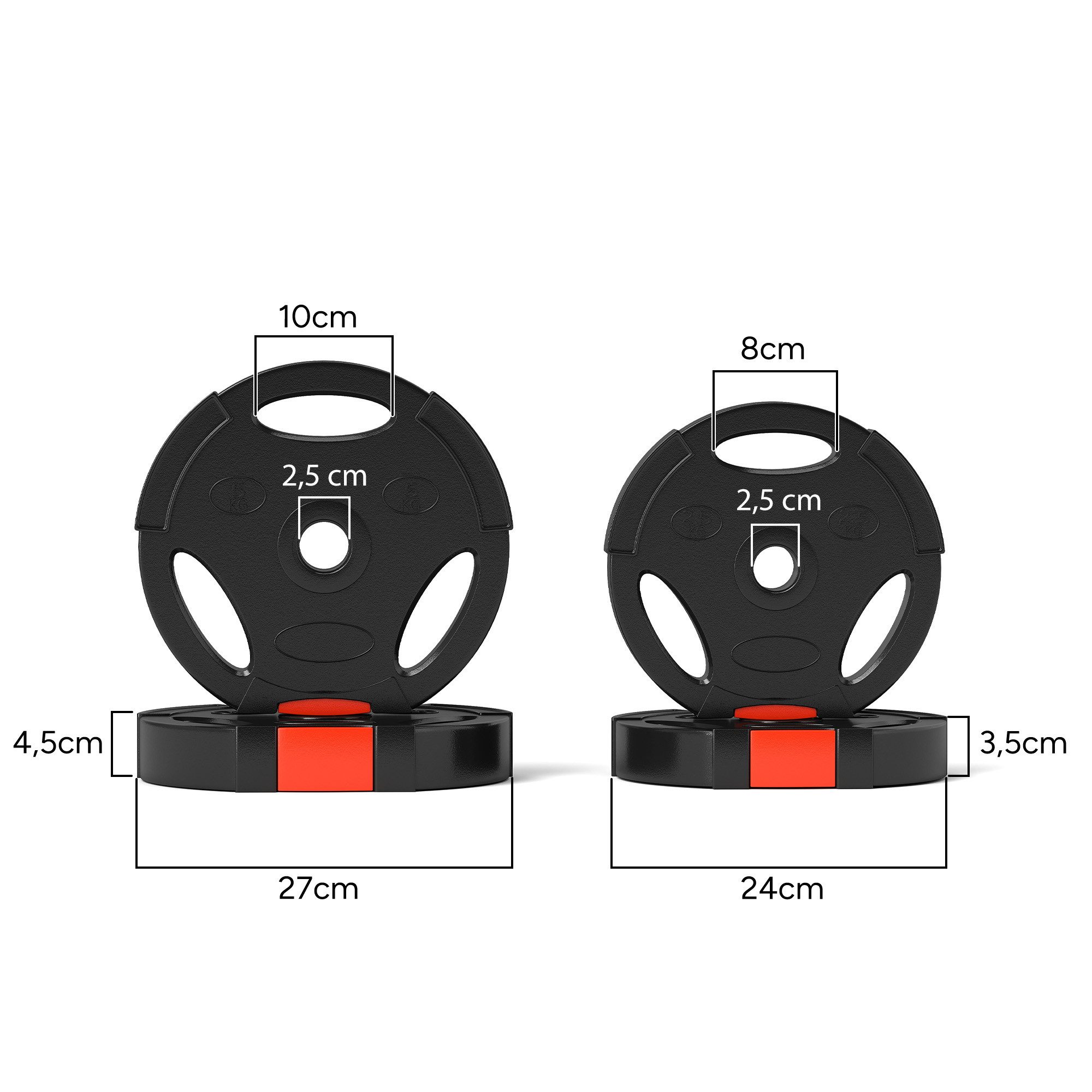 SPORTNOW Hantelscheiben 4er-Set, 2 x 2,5 kg/5kg, 15 kg, für 2,5 cm Hantelstange, Ø 25 mm Bohrung, Schwarz