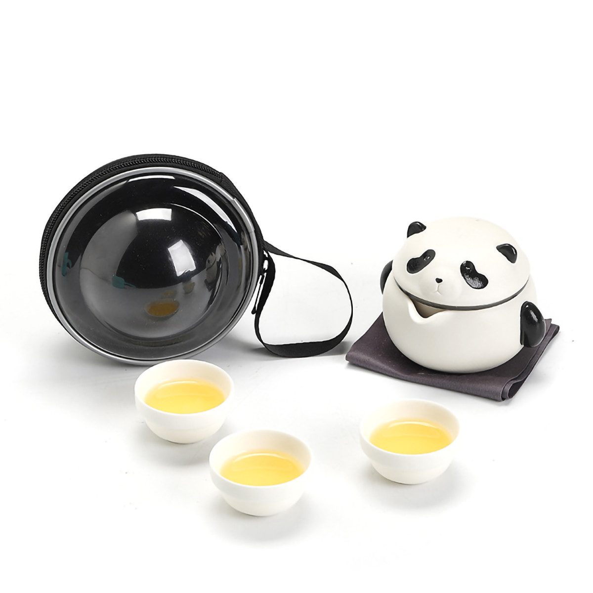yozhiqu Geschirr-Set 1 Panda-Teeservice aus Keramik, Reise Teetasse mit Sieb und Deckel, Reise-Teeset, tragbar, drei Tassen in einer Kanne, Outdoor-Teekanne