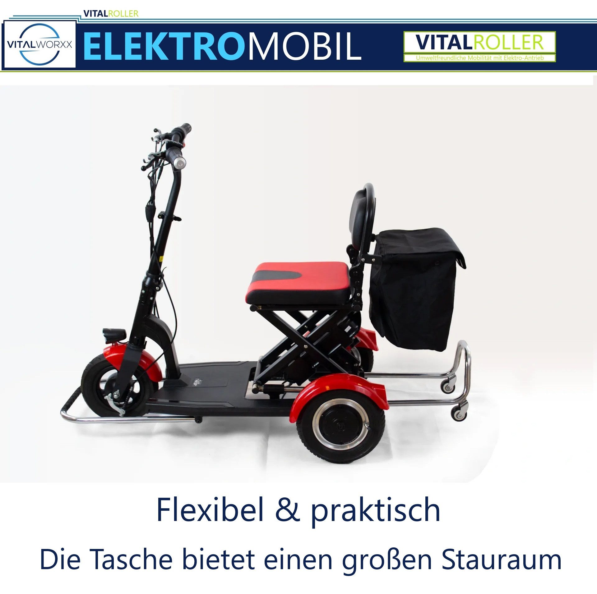 VITALWORXX Elektromobil VITALROLLER 6 km/h - Faltbar - leicht & kompakt - Reichweite bis 40 km, Faltbar, kompakt, leichte Bedienung, Rückwärtsgang