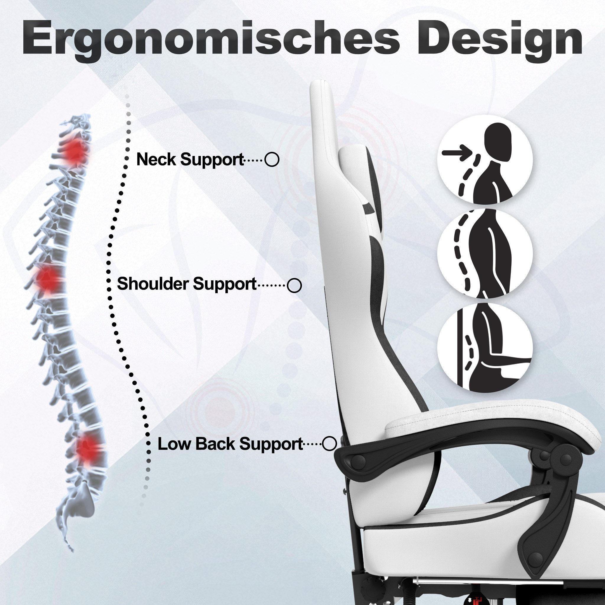 FIVMEN Gaming-Stuhl Racing Ergonomischer Computer-Bürostuhl mit Massage-Lendenkissen, Ausziehbarer Fußstütze Lordosenstütze Kopfstütze, höhenverstellbarer – Bild 3 von 5